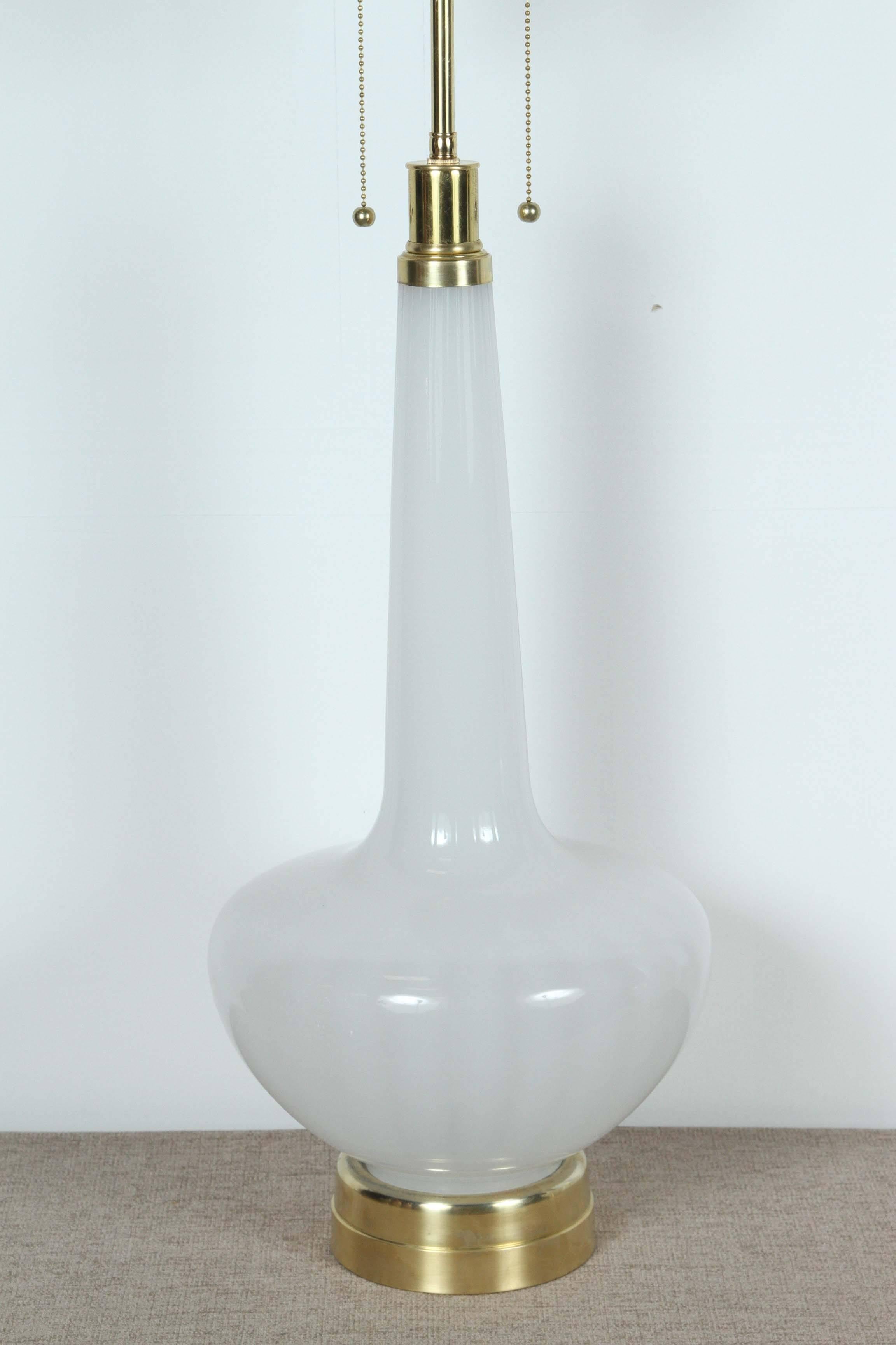 Mid-20th Century Pair of Large White Murano Glass Lamps