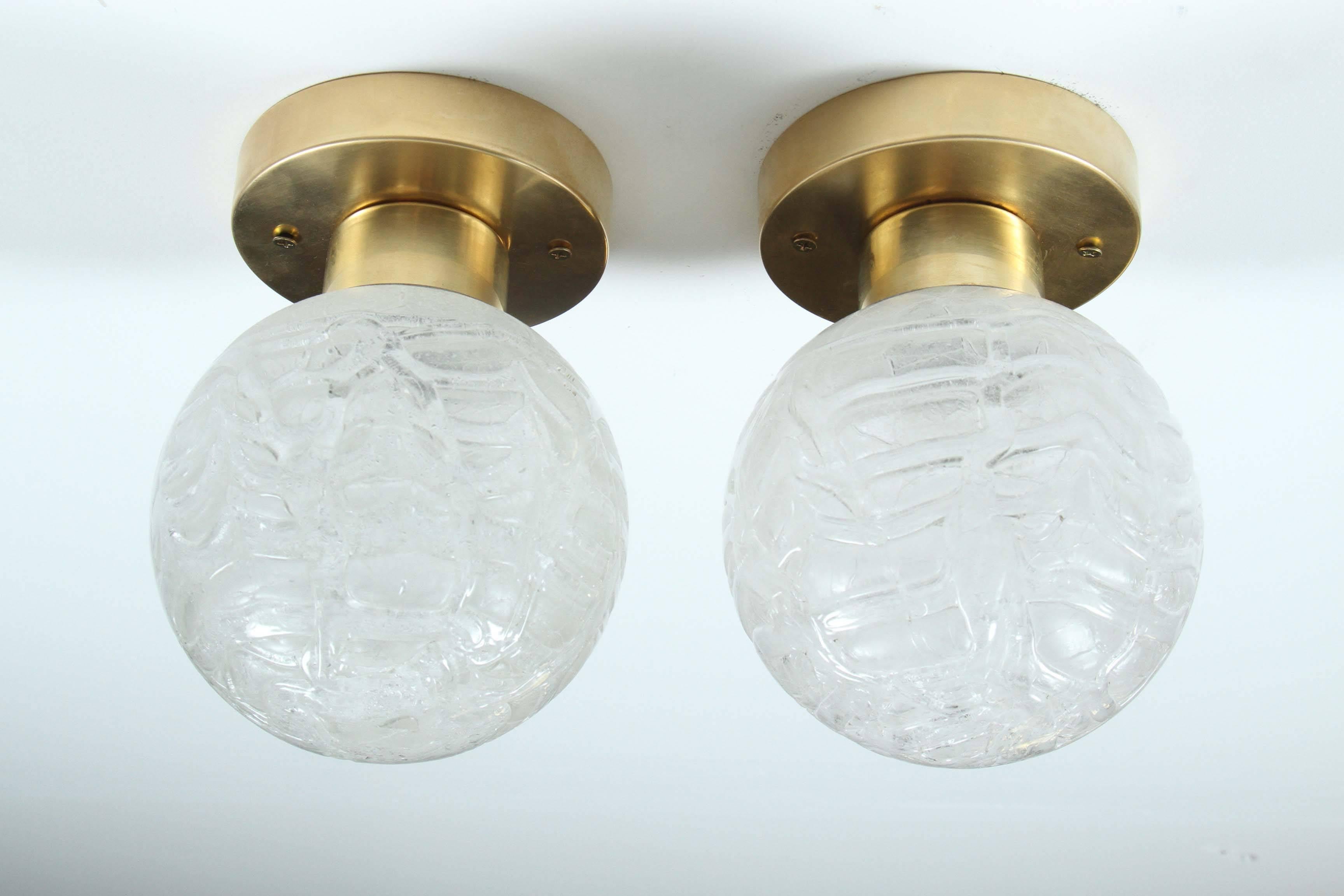 German Pair of Glass Sconces / Flush Mounts by Doria