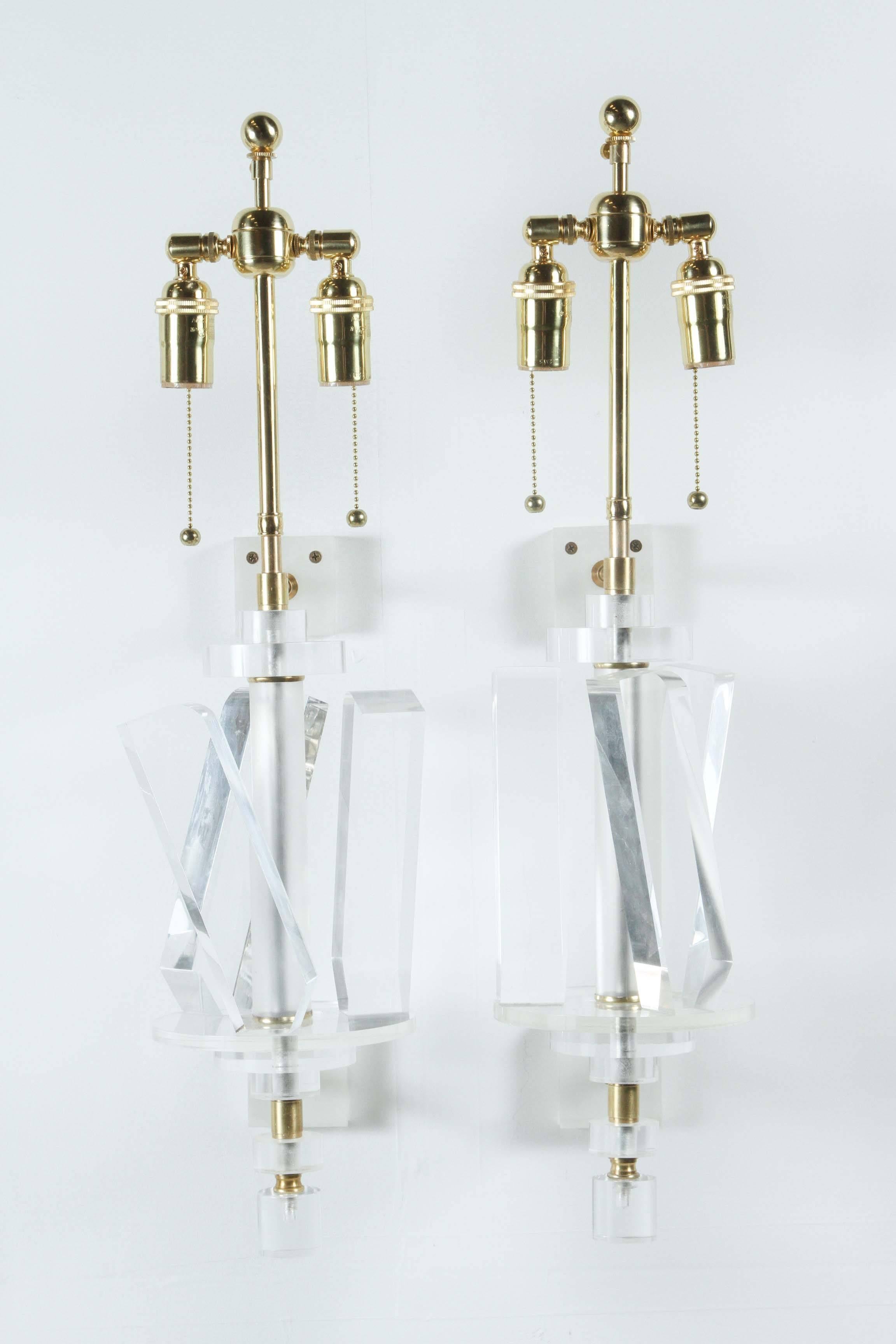 Pair of Stunning Lucite and Brass Sconces 1