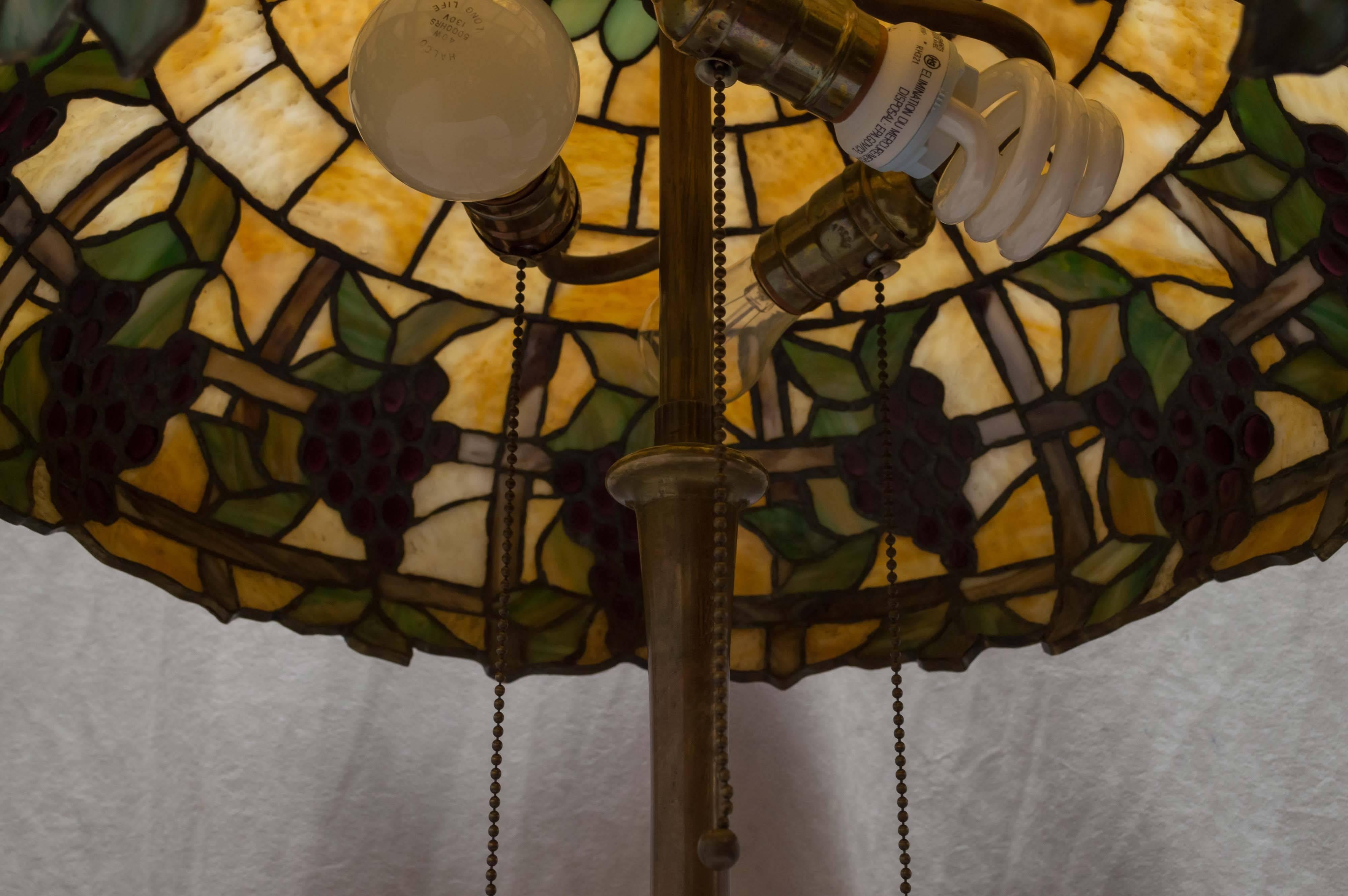 Cast Leaded Glass Table Lamp, circa 1910, Grape Theme