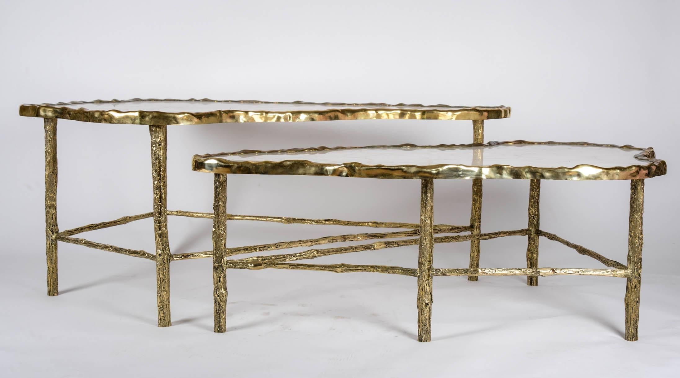 Pair of low tables in rock crystal and brass ring and base. Collection Gallery Glustin, France, 2016.