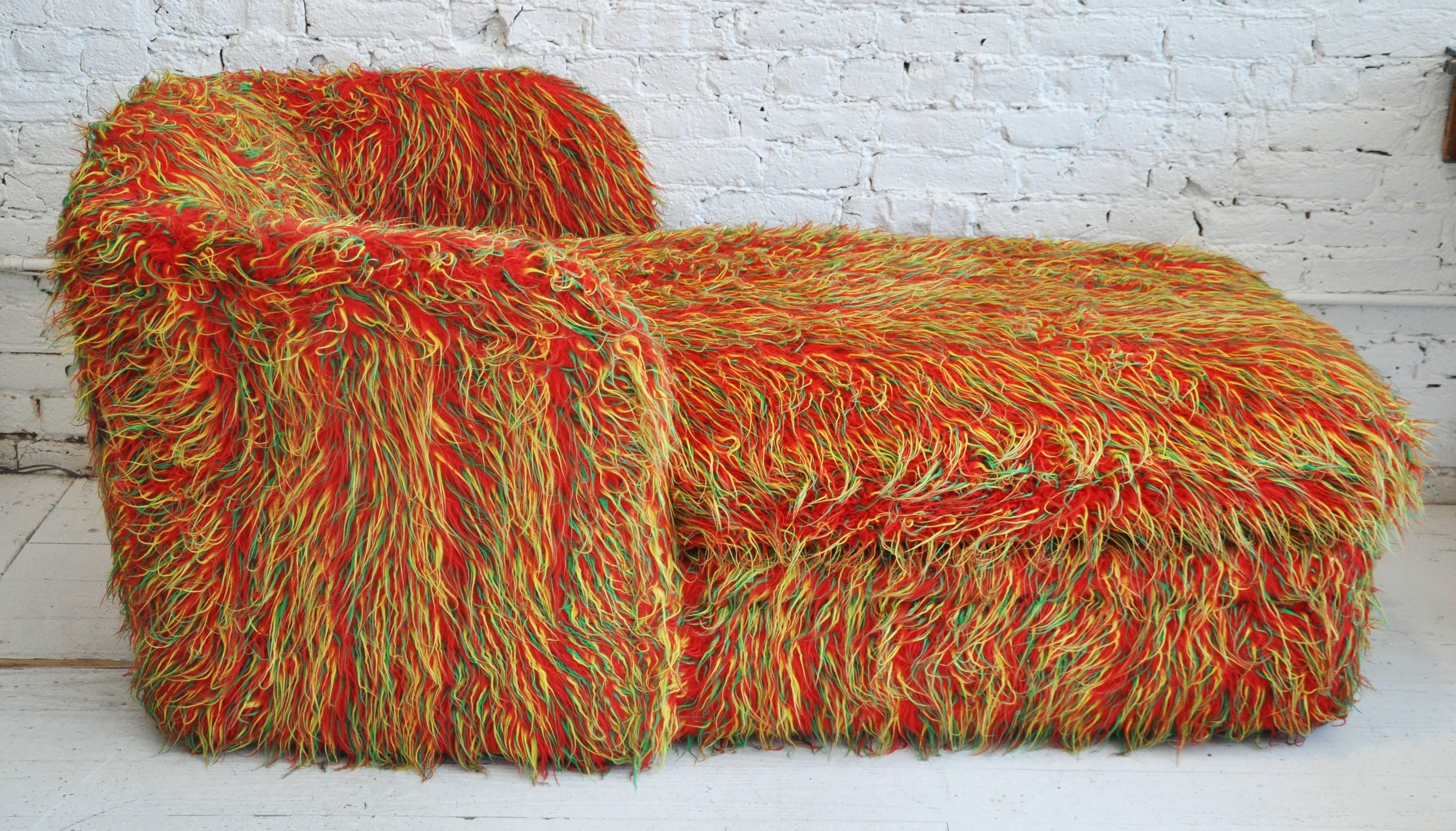 American Midcentury Fuzzy Chaise Lounge
