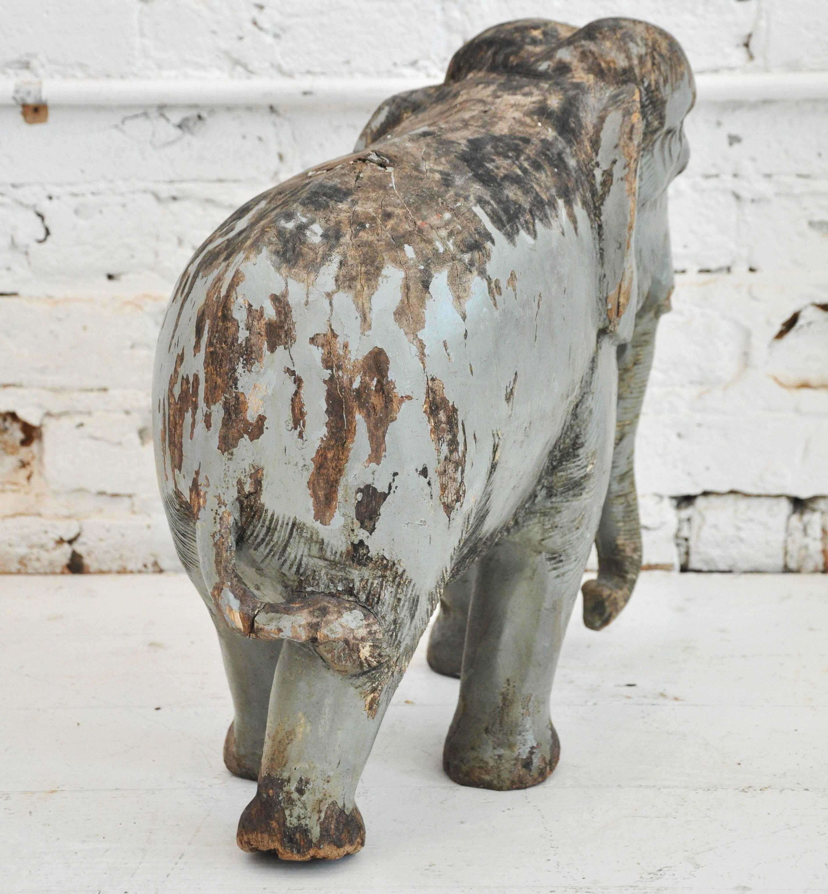 Wood Charming Vintage Carved Elephant