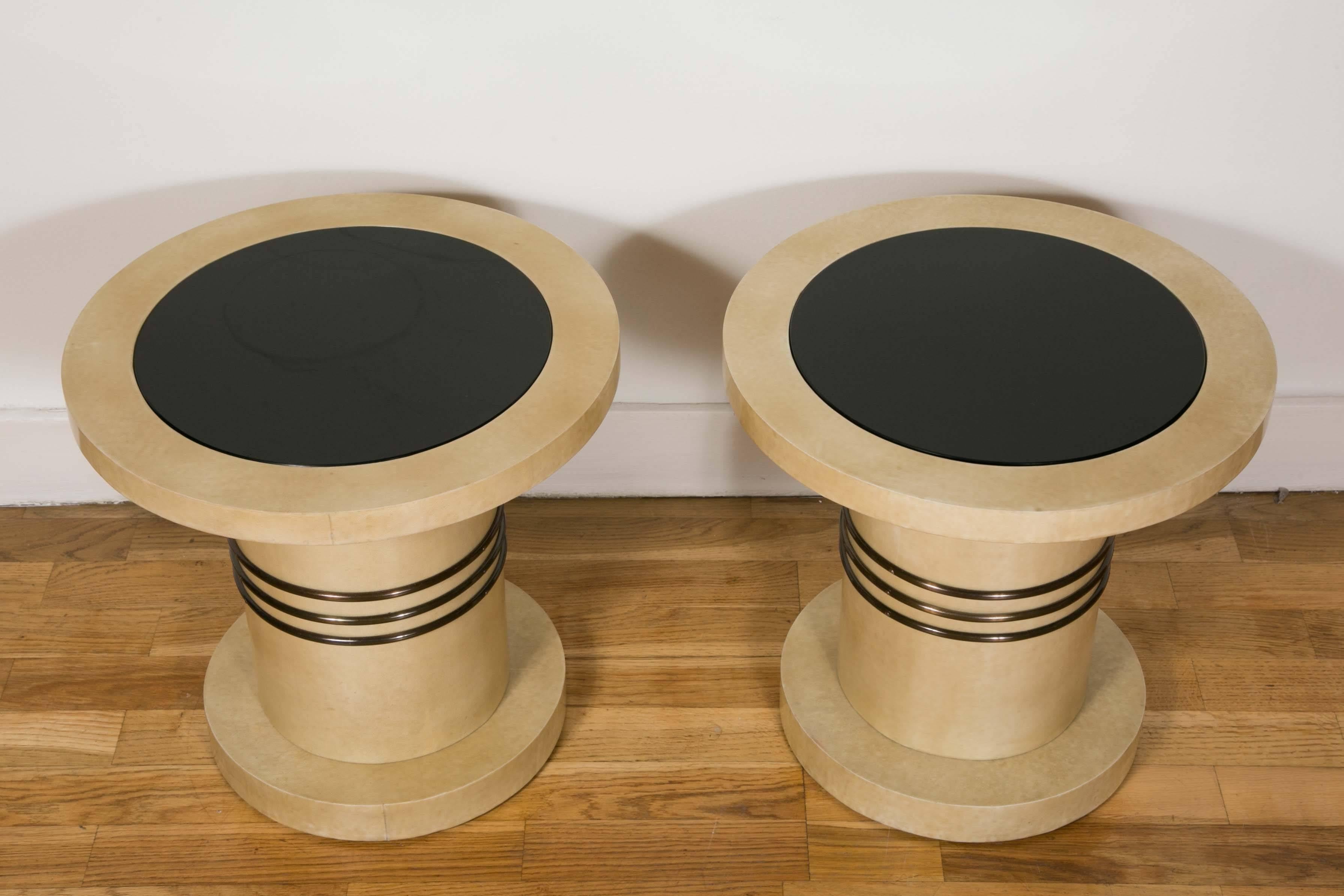 French Beautiful Pair of Side Tables by Jacques Adnet, Art Deco, circa 1930