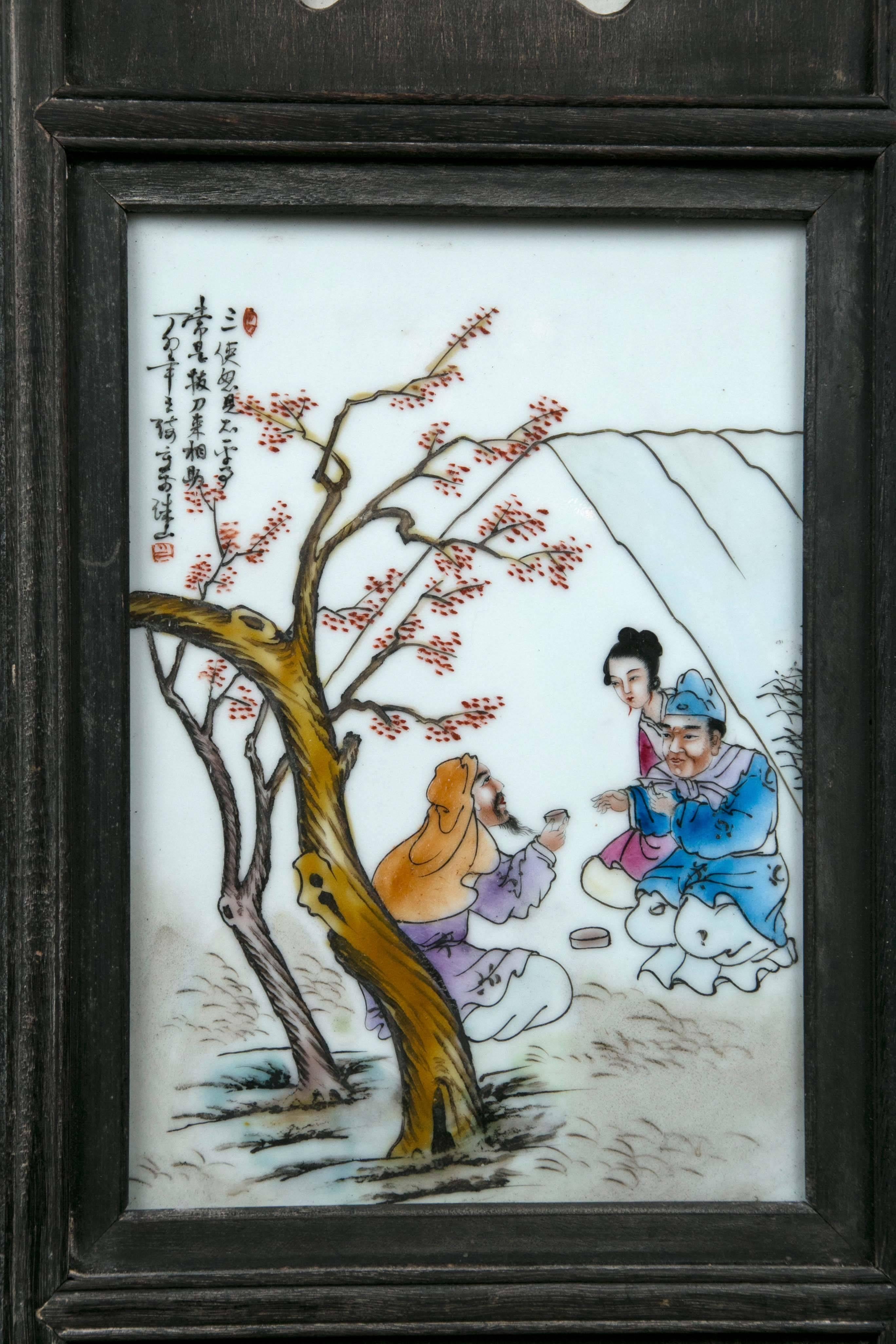 Hand-Painted Three Chinese Porcelain Plaques For Sale