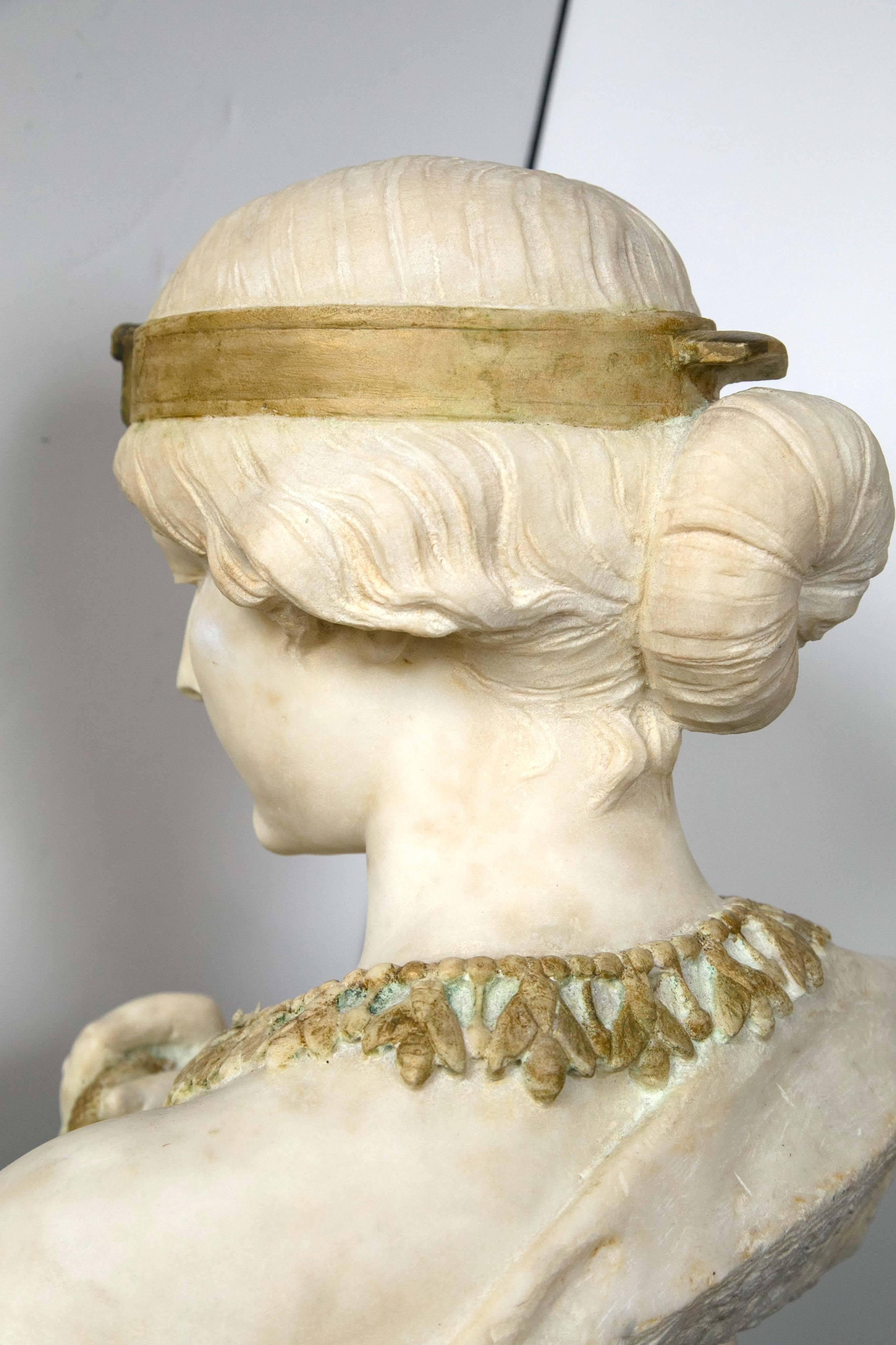 Hand-Carved Marble Bust of Cleopatra