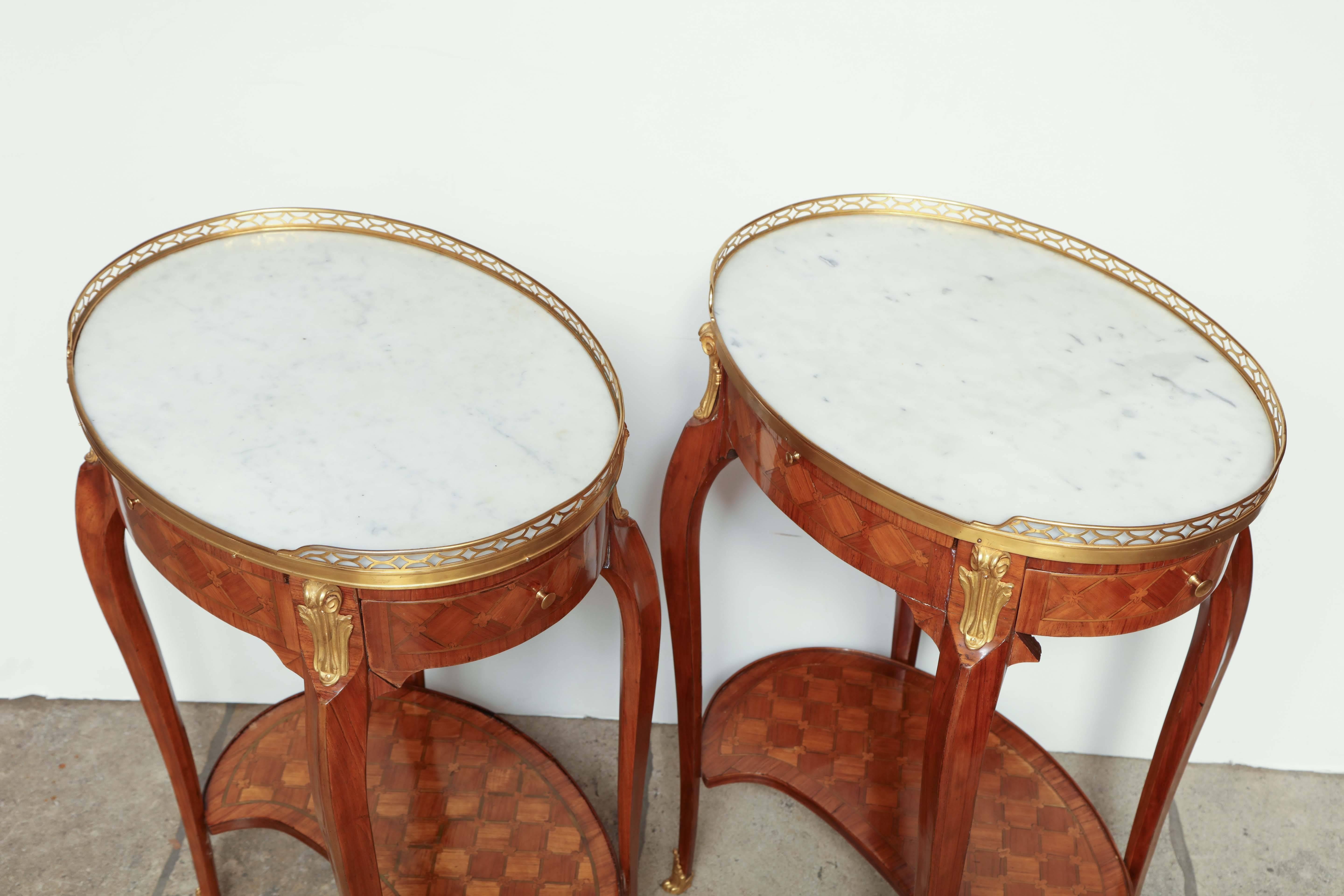 Pair of French Marble-Top Side Tables In Excellent Condition In Westwood, NJ