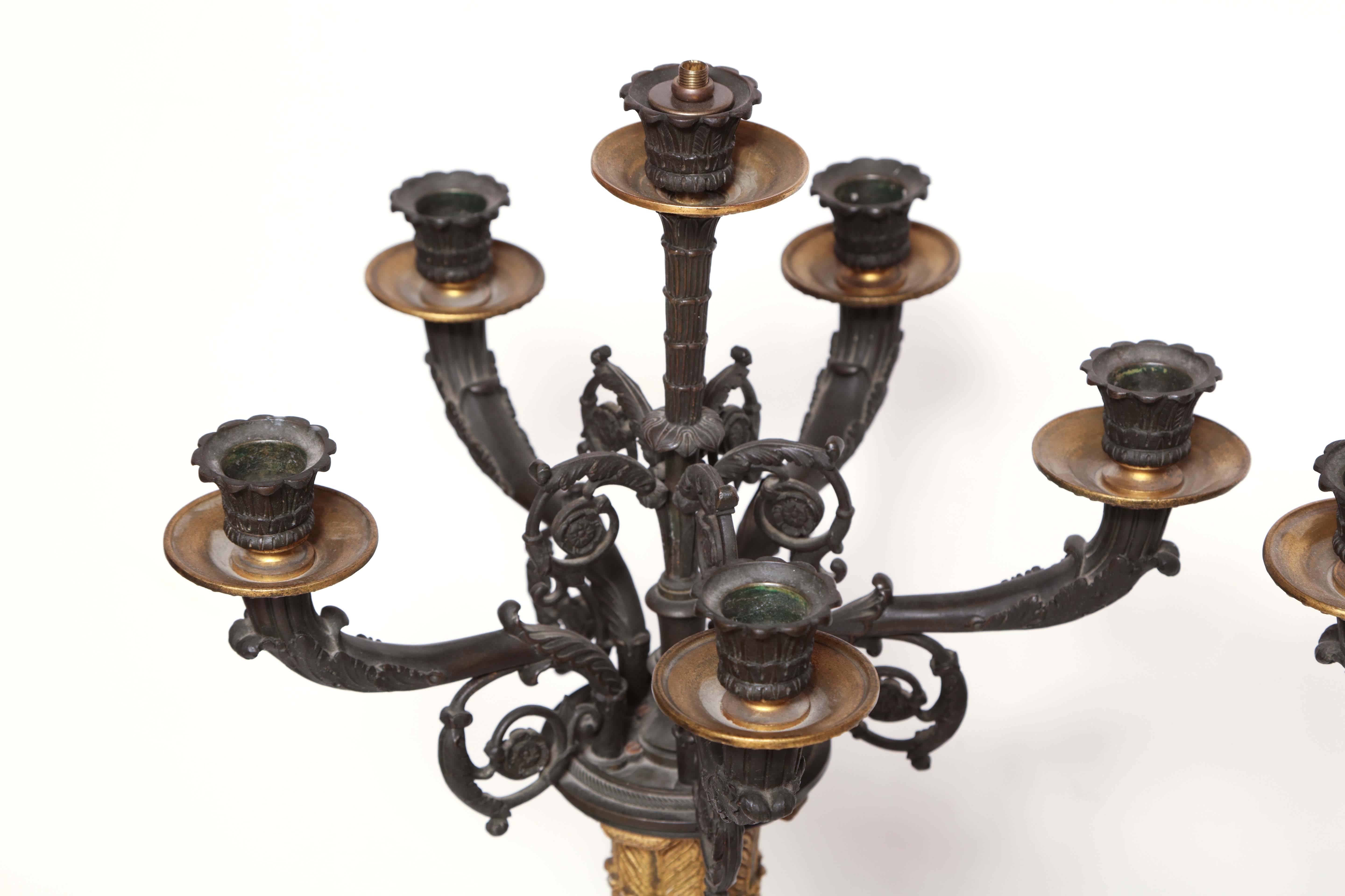 Bronze Pair of French Tall Candelabra