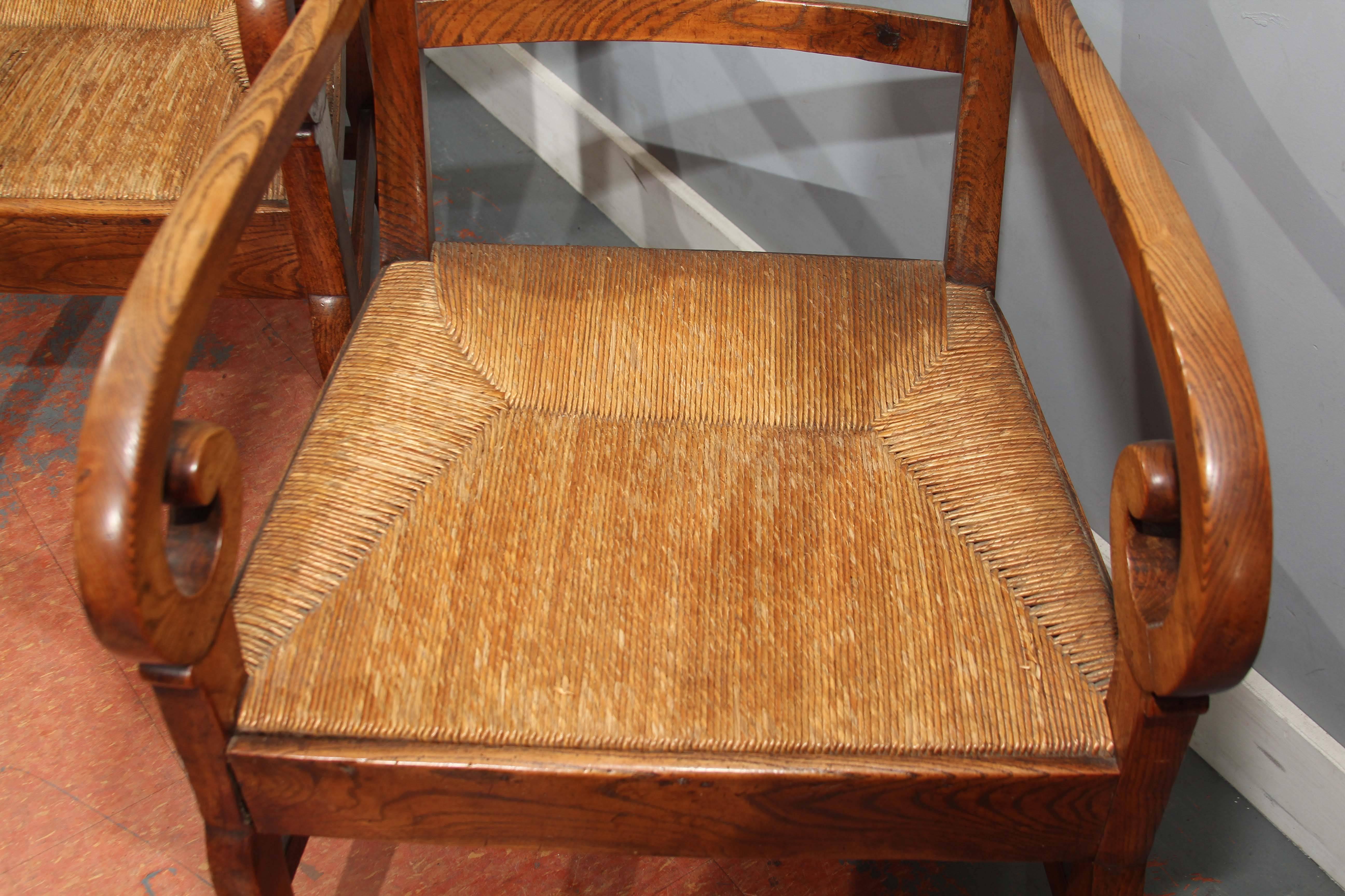 Pair of Wood Curled Armchairs In Distressed Condition In Seattle, WA