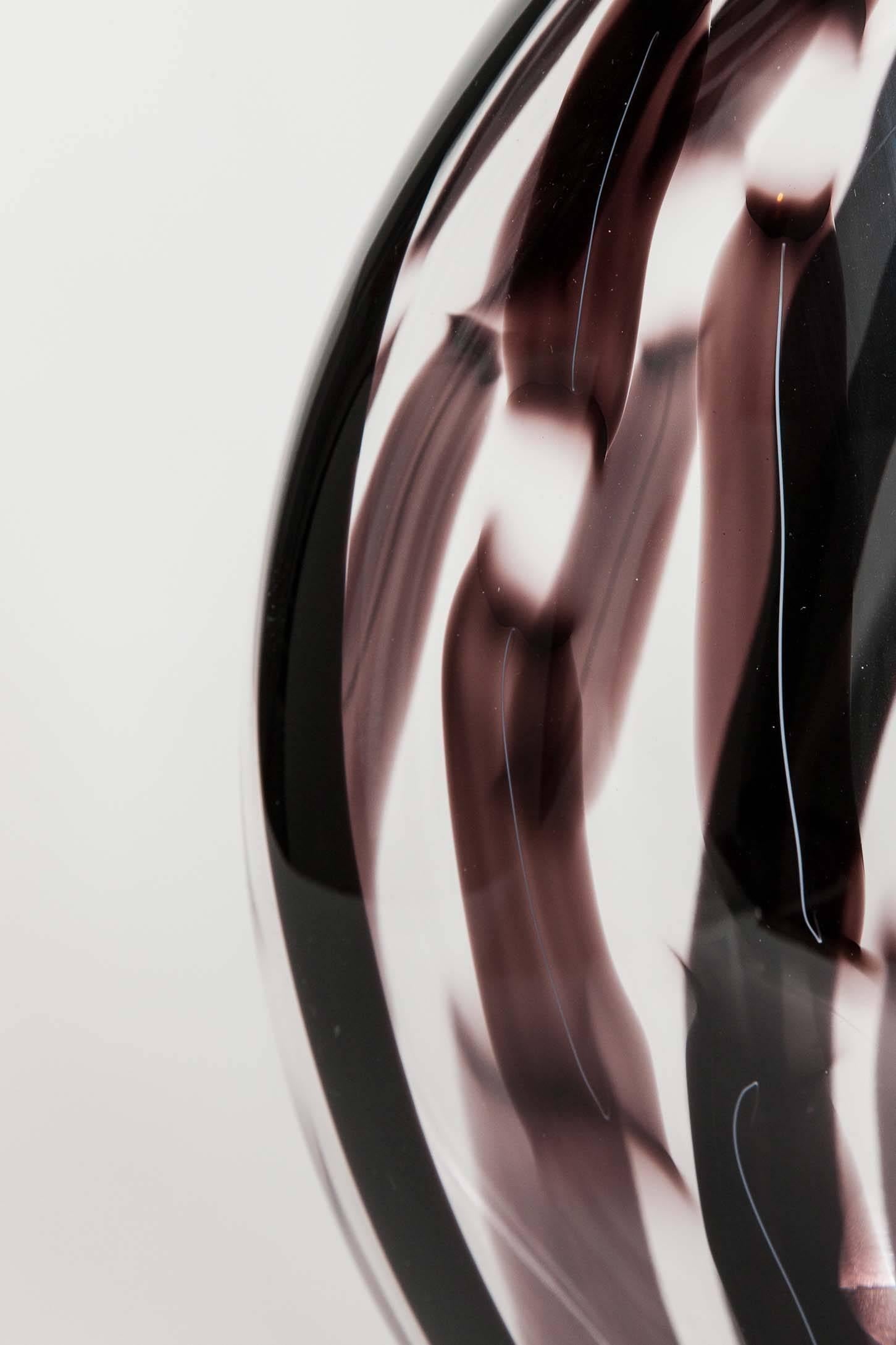 Organic Modern Ikate II, a clear & aubergine / black Glass blown Sculpture by Ann Wåhlström