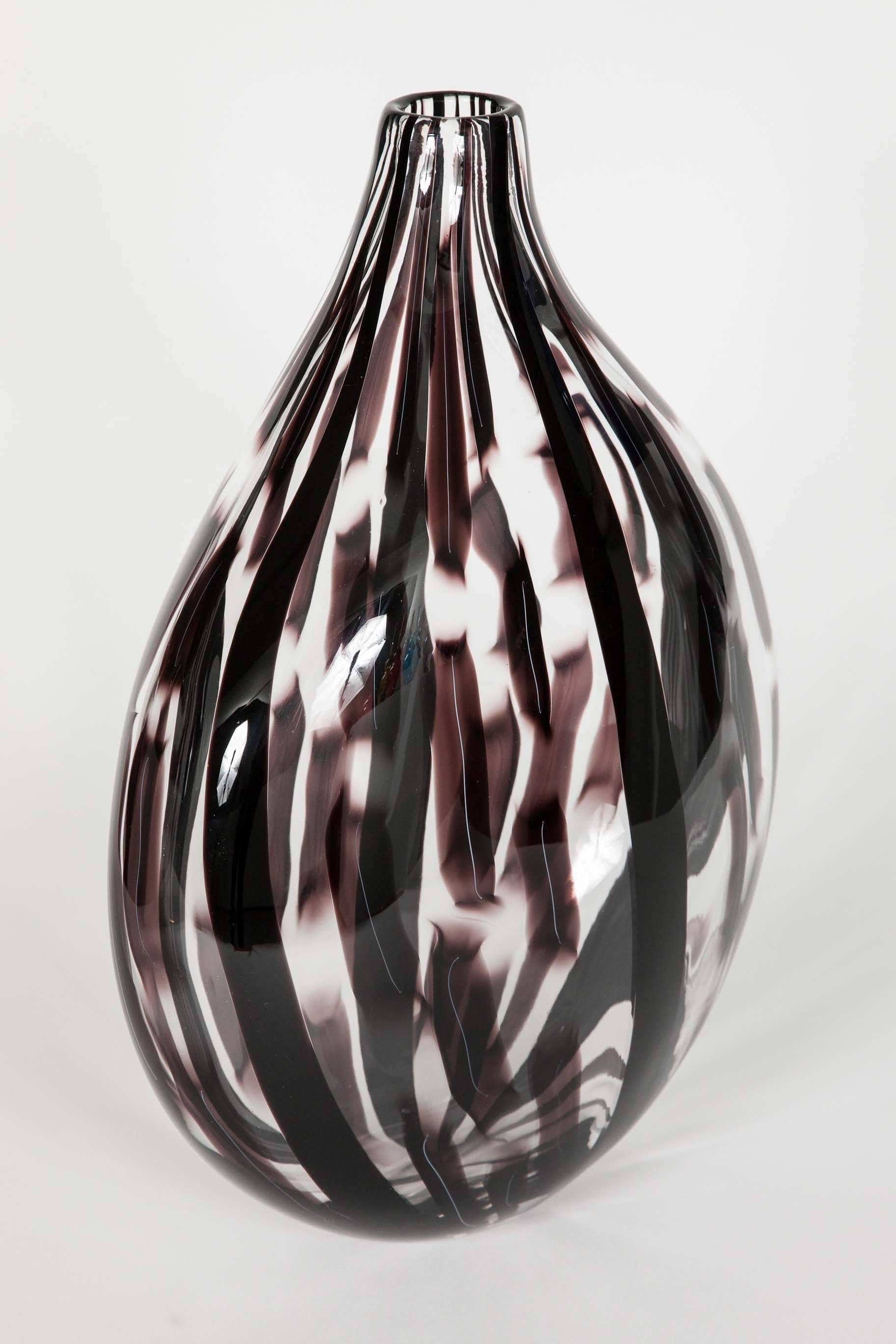 Hand-Crafted Ikate II, a clear & aubergine / black Glass blown Sculpture by Ann Wåhlström