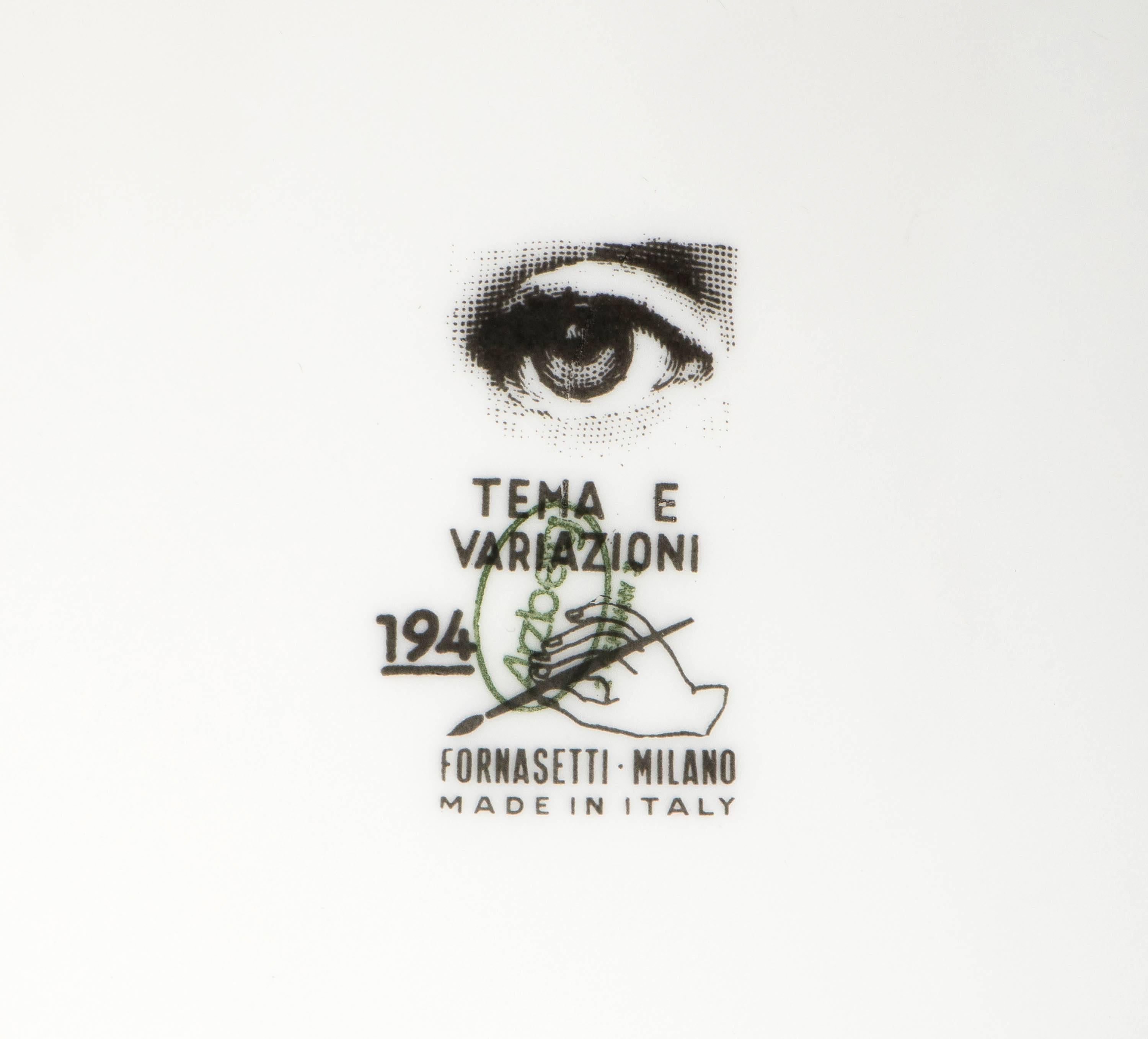 Late 20th Century Atelier Fornasetti porcelain plate number 194, Italy circa 1990