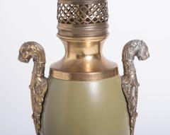 Metal lamp of Amphora shape with lion head handles, USA circa 1950