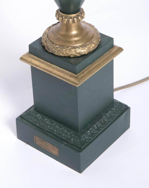 Metal lamp of Amphora shape with scrolling handles, USA circa 1950 For