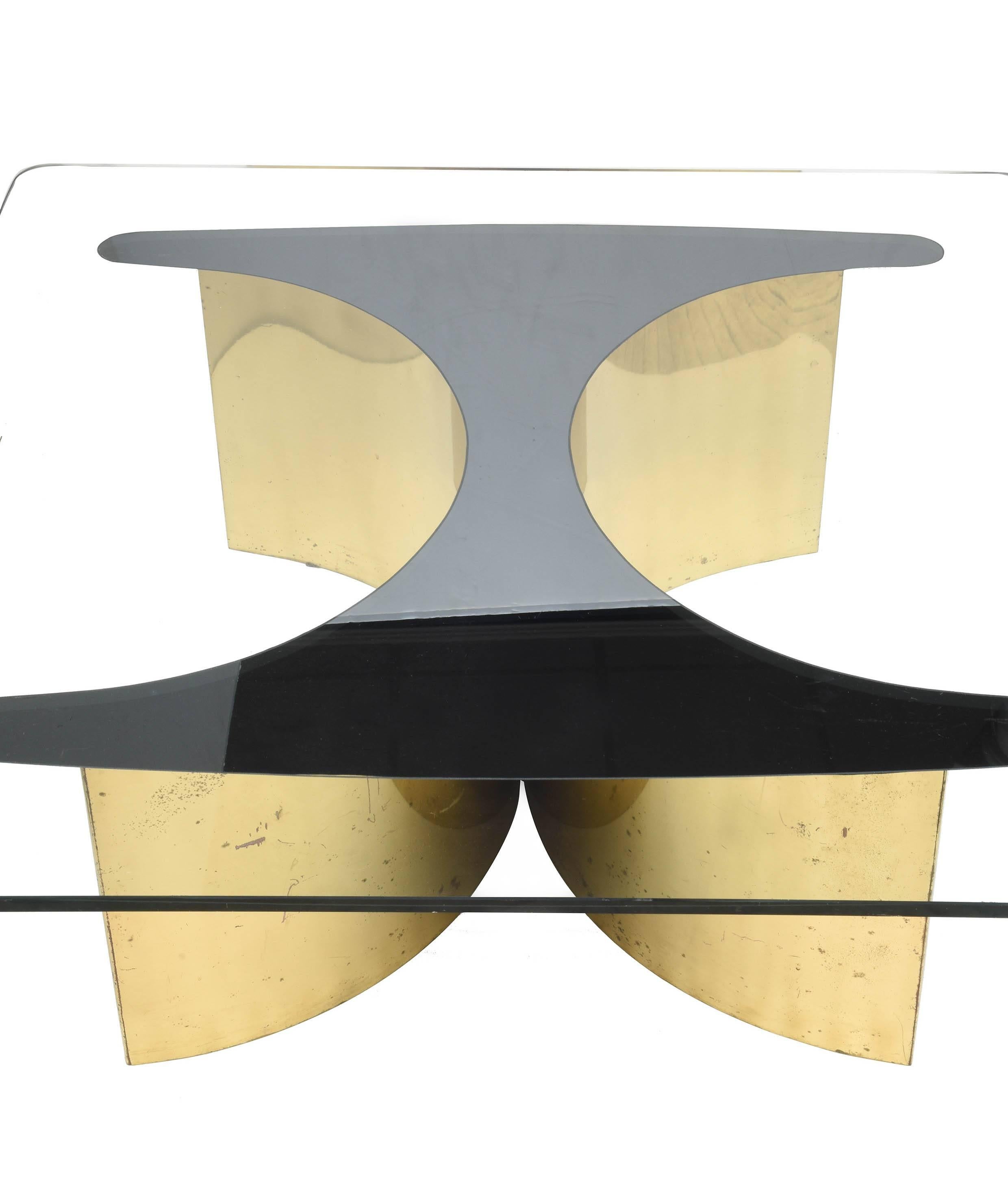 Late 20th Century Geometrical Brass Base Sofa Table 