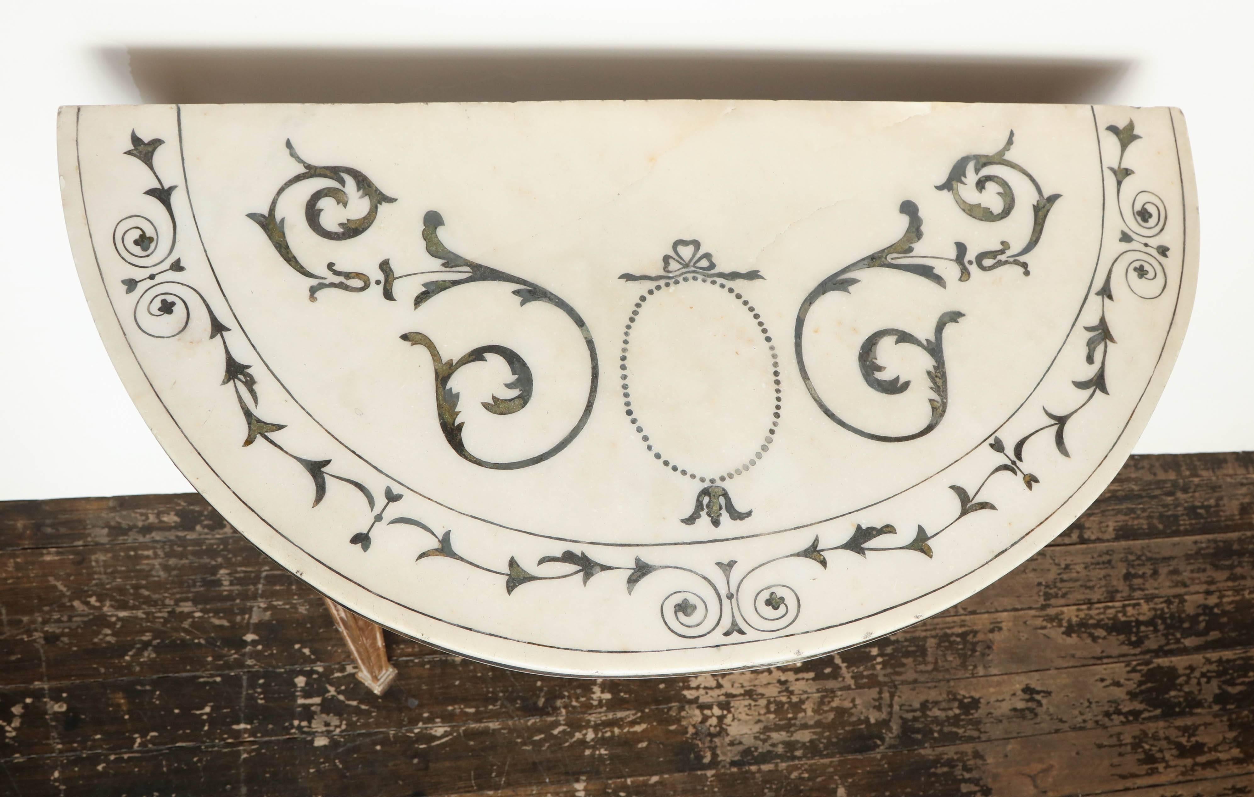 Inlay Late 18th Century English, Gilded Console with Intarsia Marble Top