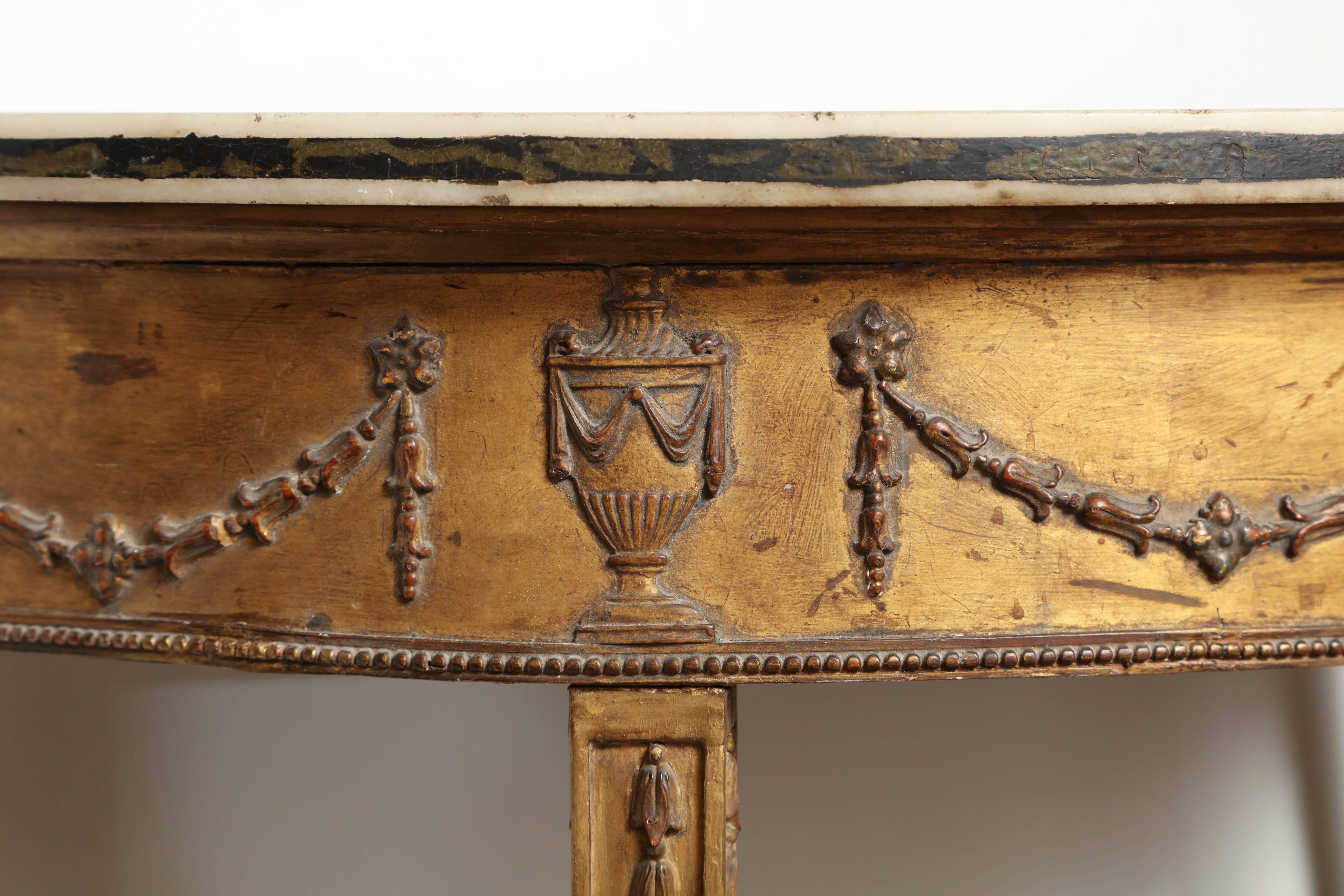 Late 18th Century English, Gilded Console with Intarsia Marble Top 1