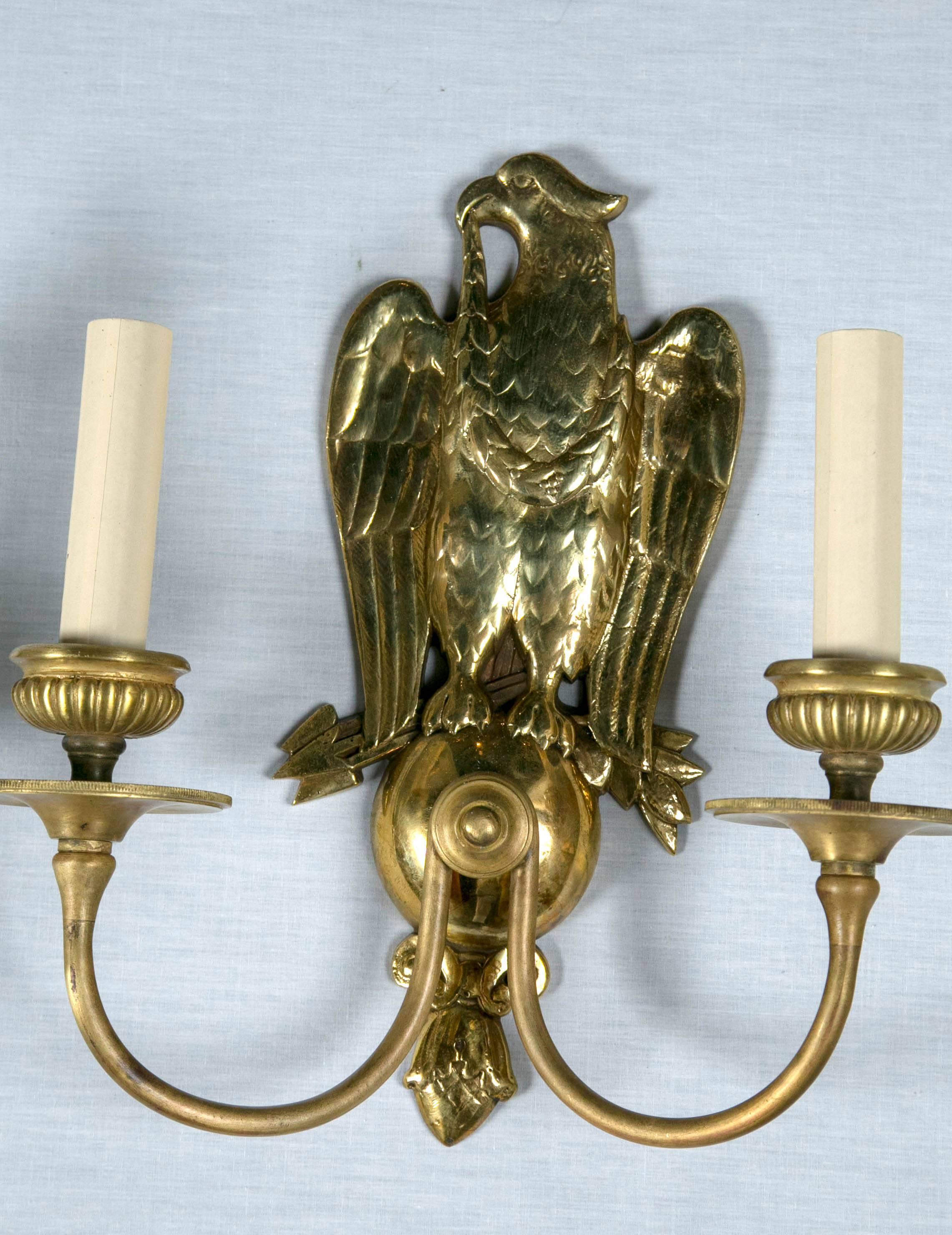 Federal Style Gilt Bronze Sconces In Excellent Condition For Sale In Stamford, CT