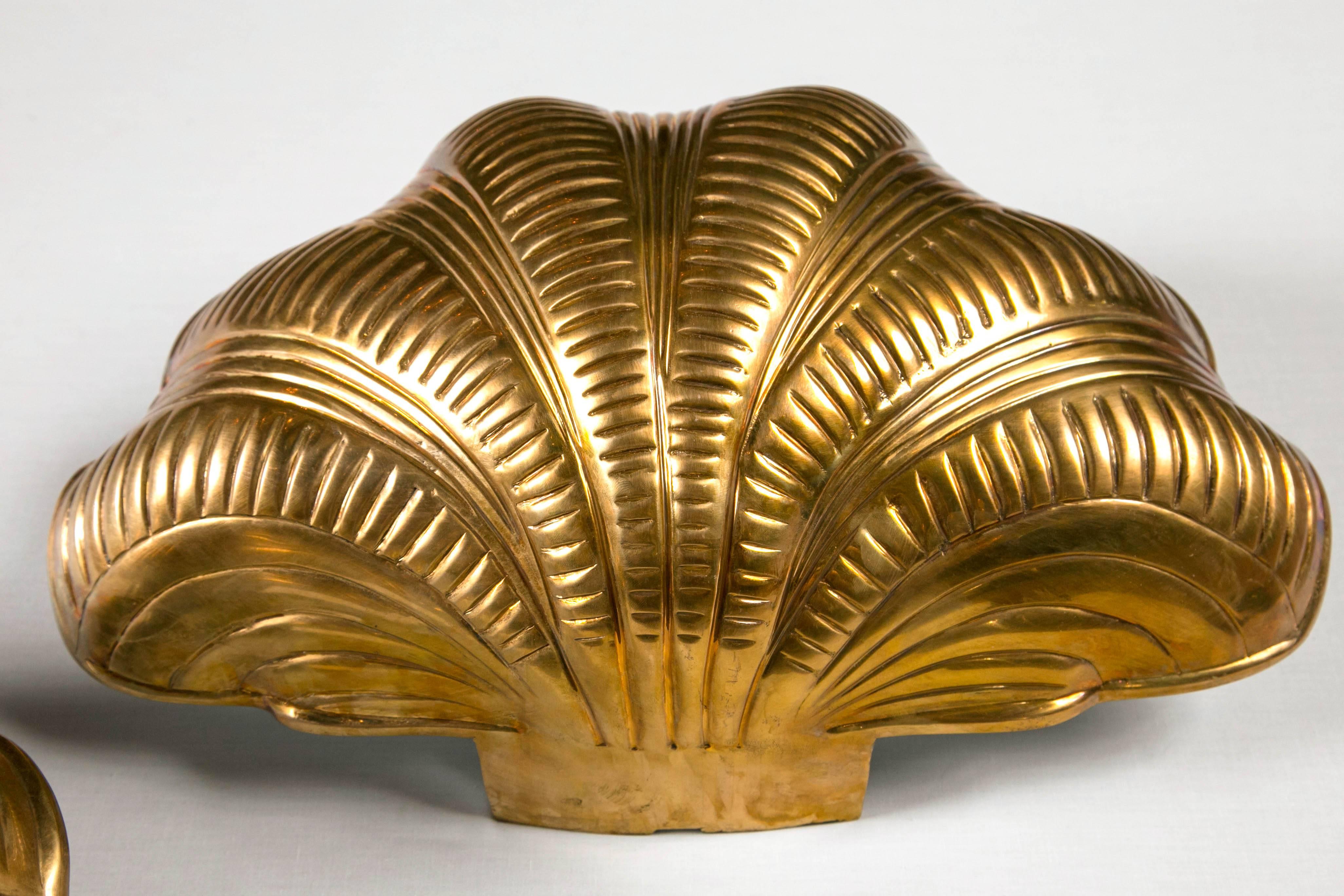 20th Century Italian Gilt Bronze Shell Sconces For Sale
