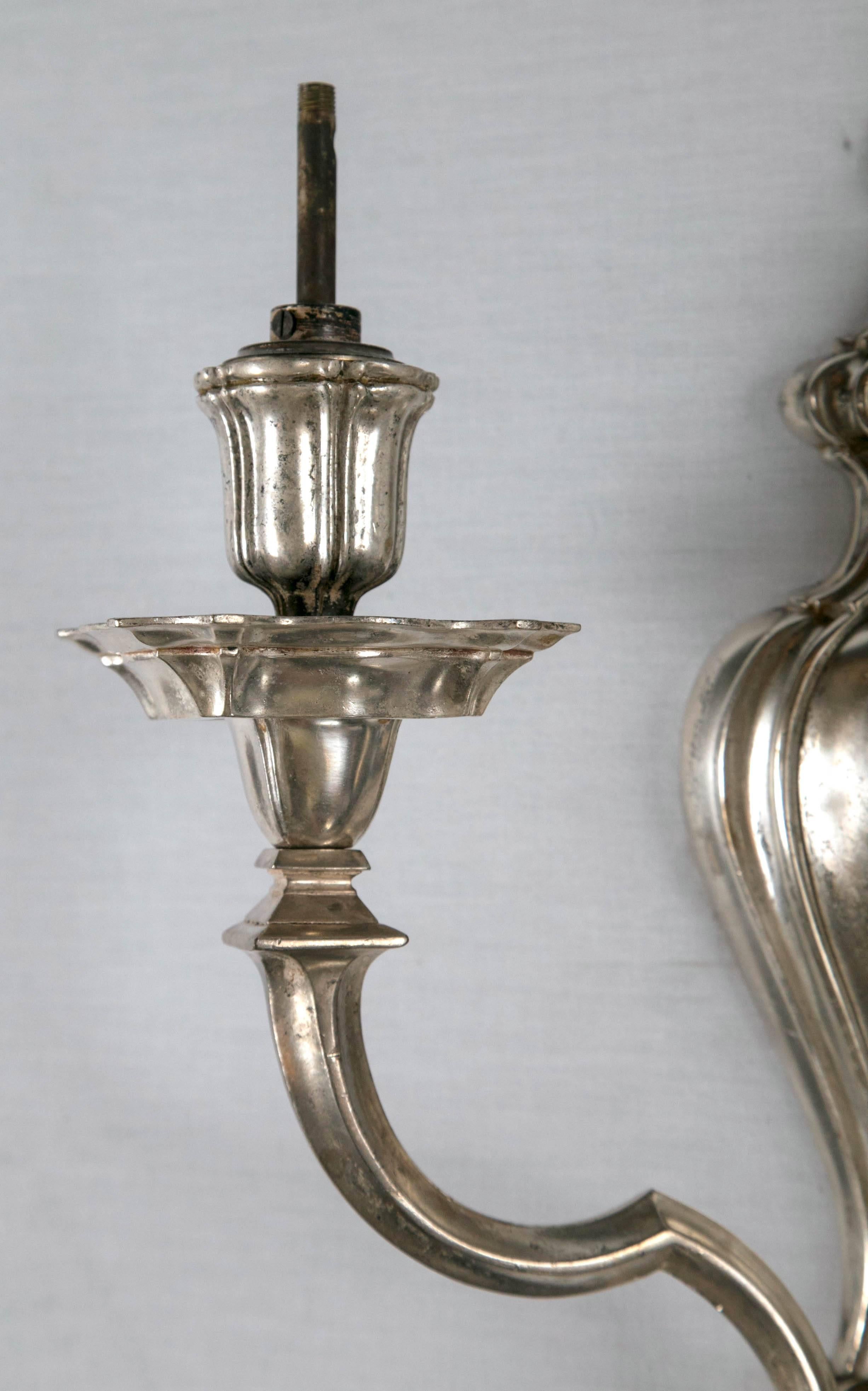 American Caldwell Silver Plated Sconces, circa 1920s For Sale