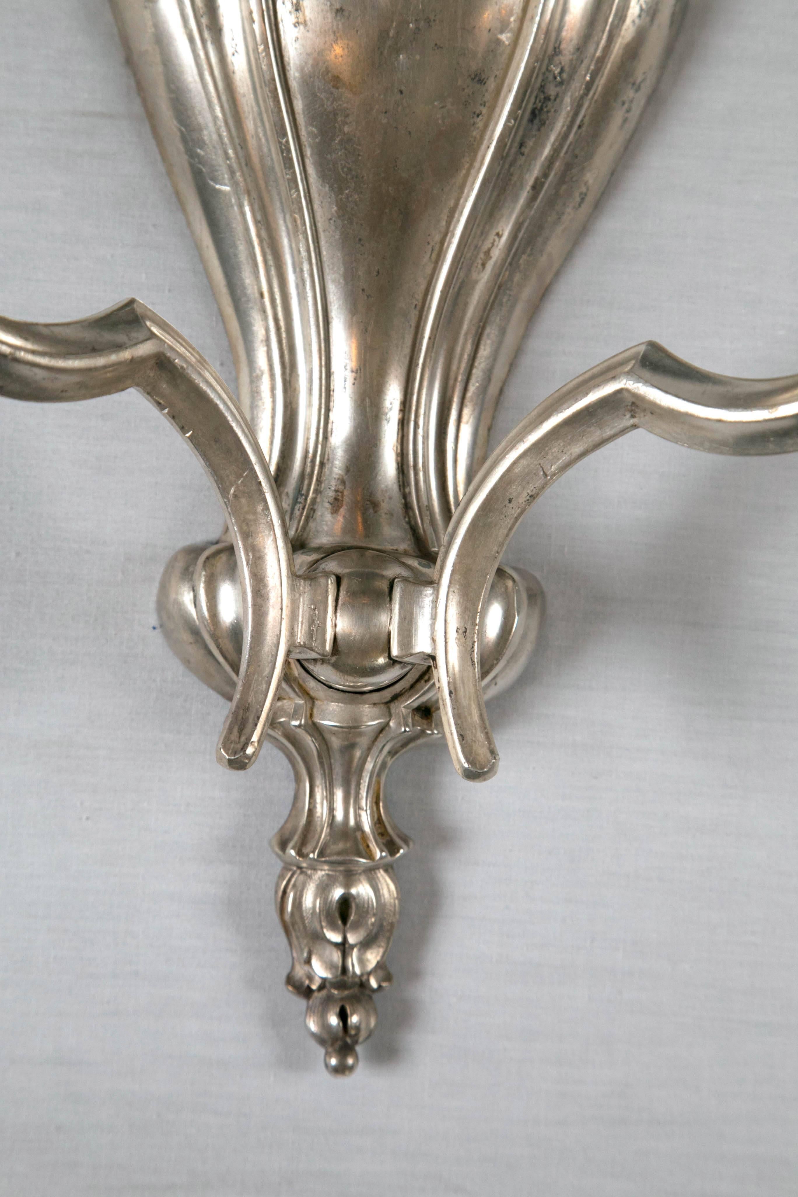 Caldwell Silver Plated Sconces, circa 1920s In Excellent Condition For Sale In Stamford, CT