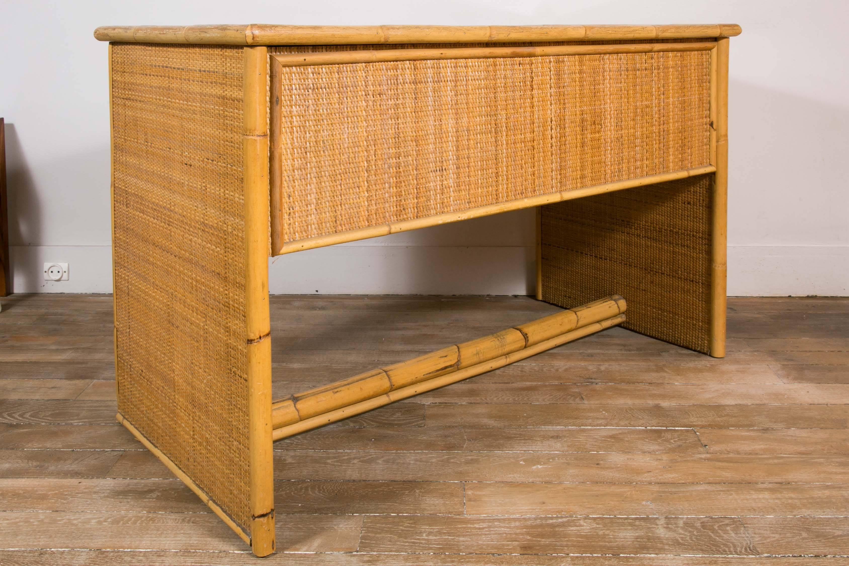 Mid-Century Modern Bamboo and Wicker/Rattan Desk, Italy, 1960