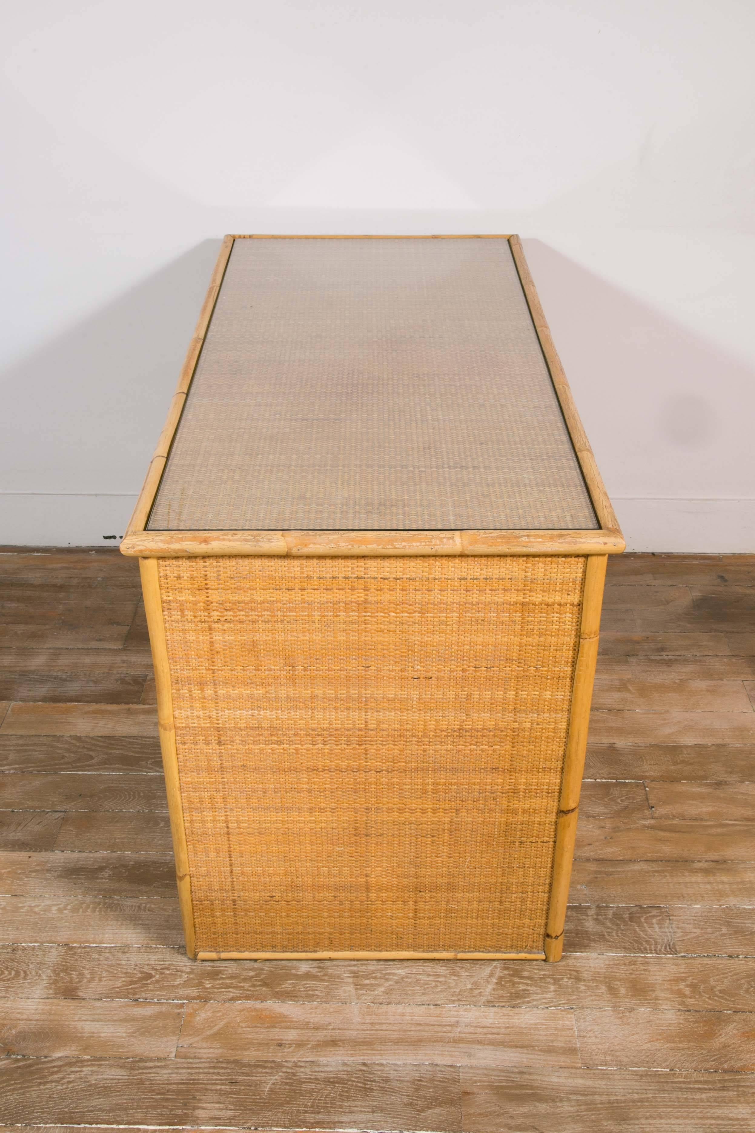 Italian Bamboo and Wicker/Rattan Desk, Italy, 1960