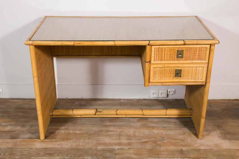 Bamboo And Wicker Rattan Desk Italy 1960 At 1stdibs