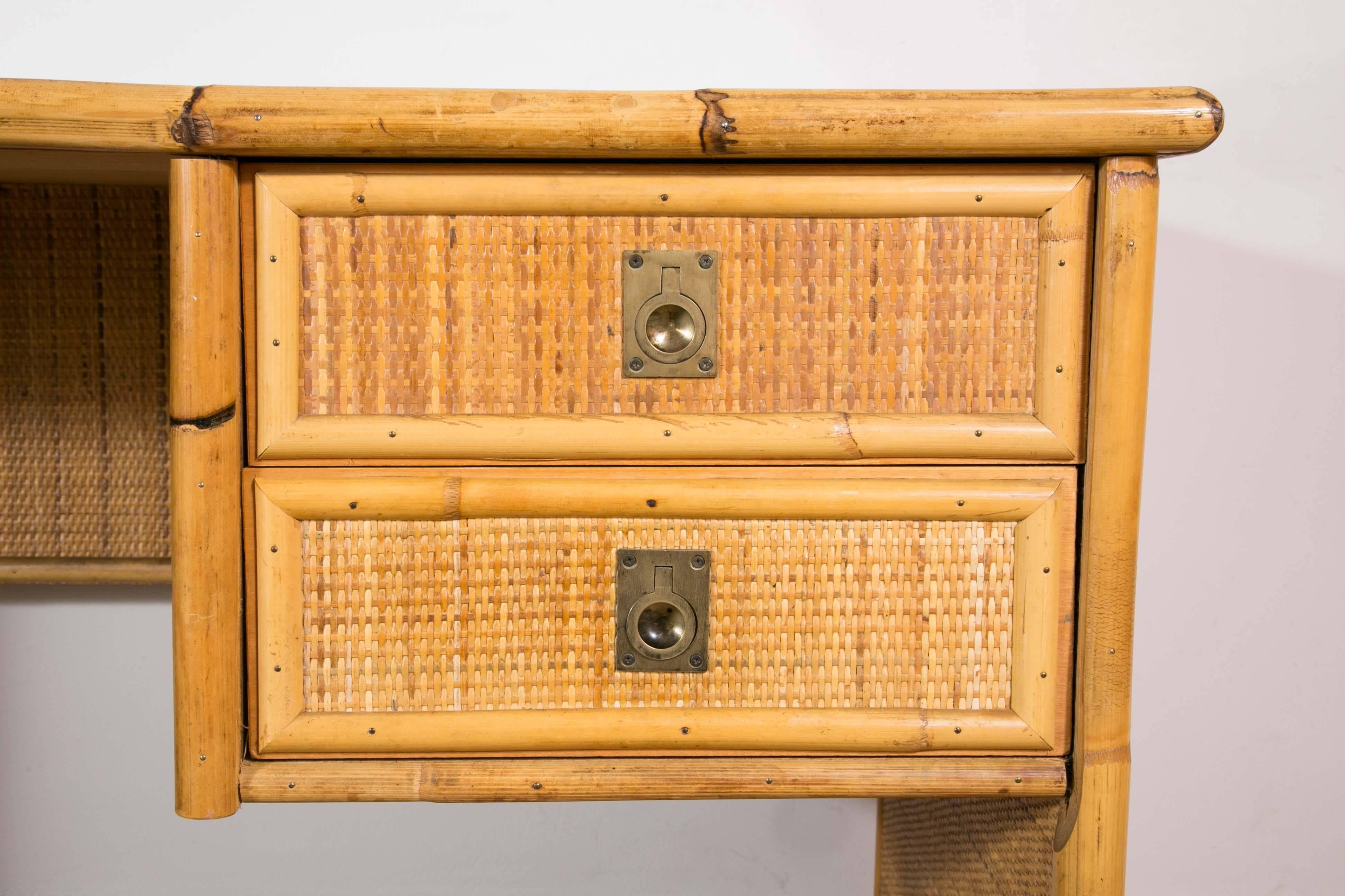 Bamboo and Wicker/Rattan Desk, Italy, 1960 In Excellent Condition In Paris, Ile-de-France