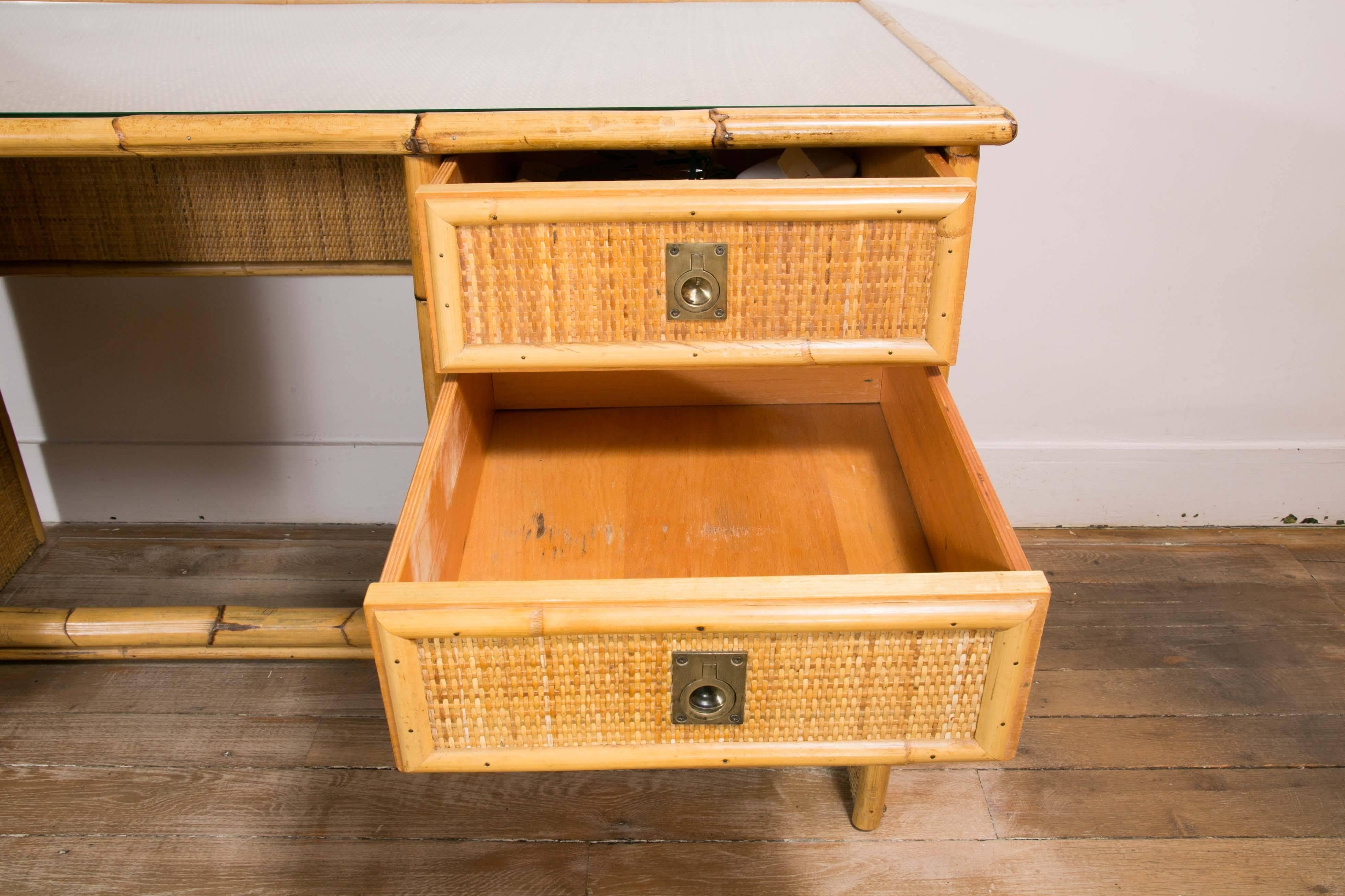 Mid-20th Century Bamboo and Wicker/Rattan Desk, Italy, 1960