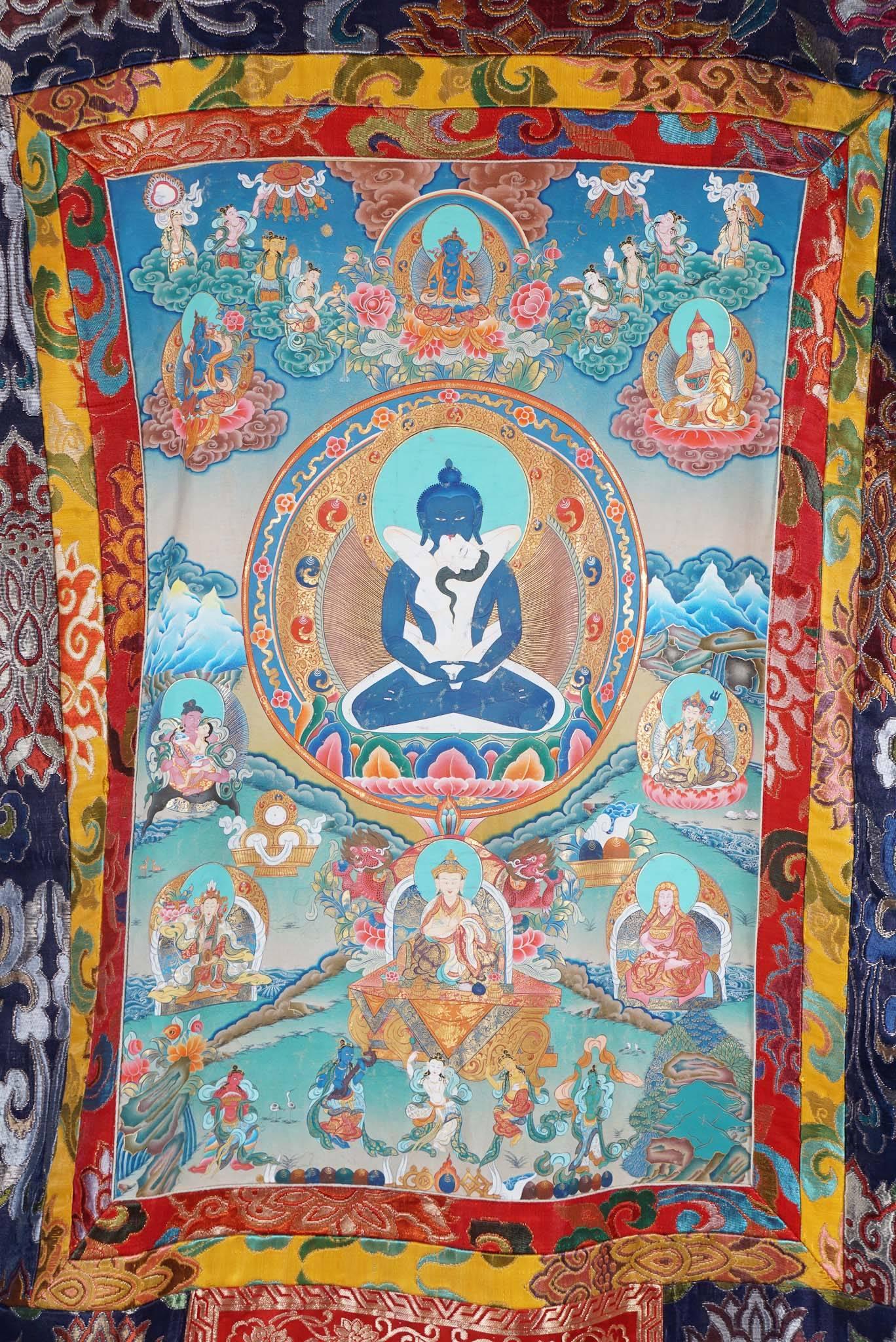 Hand-Painted on Silk Thankha, Modern, Tibet/China In Excellent Condition In Hudson, NY