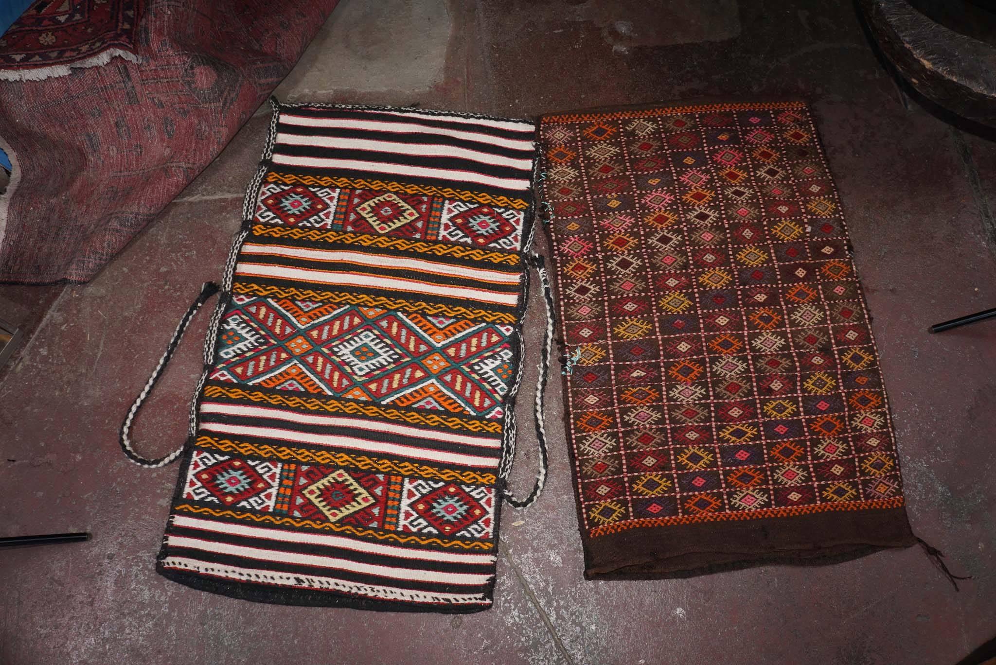 Turkish grain bags (100 percent wool), handmade in contemporaneously in Istanbul but in a very old, traditional style. Wide array of colors and patterns available. Wonderful as floor seating when filled with pillows, or to reupholster other items,