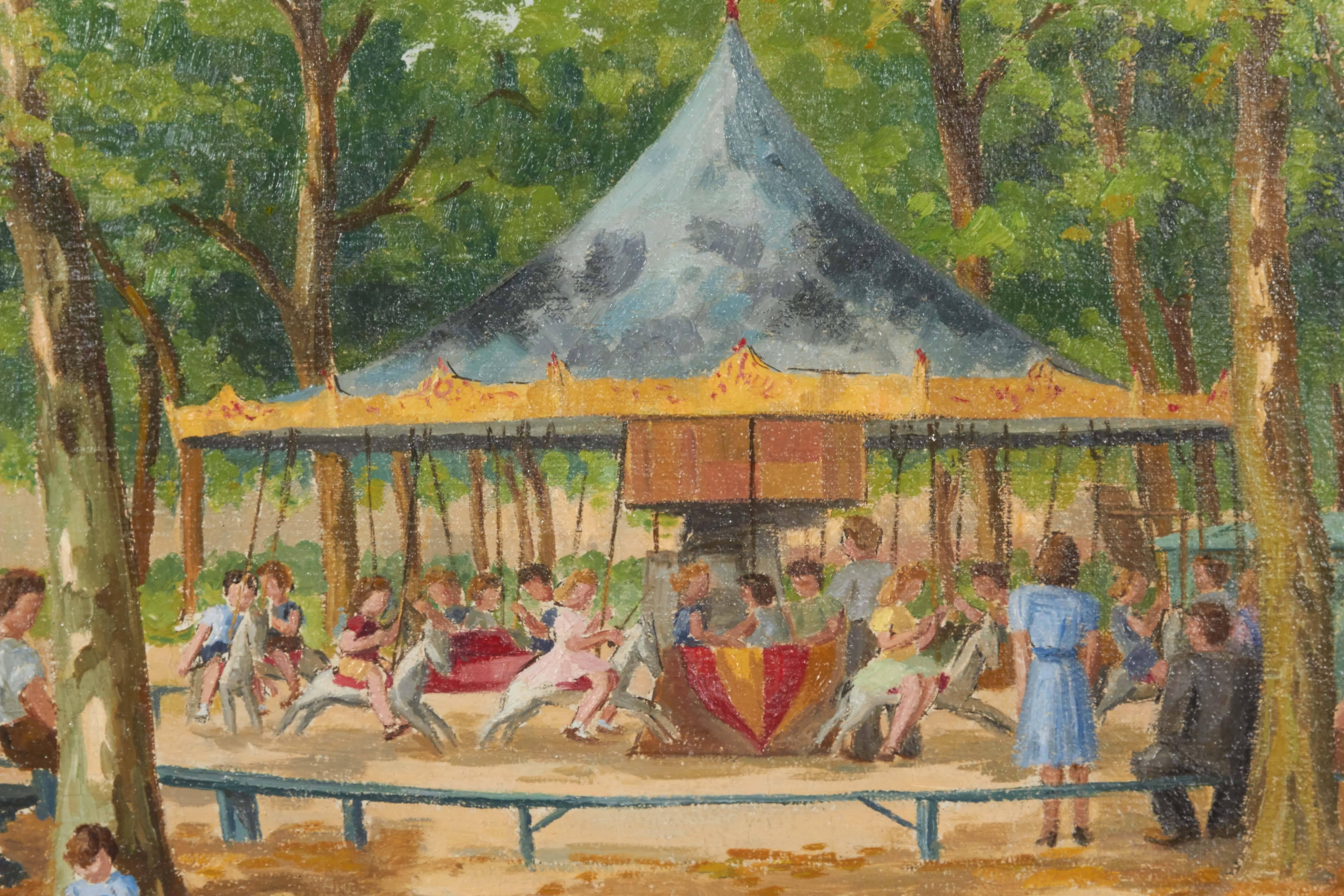 Oil on canvas French painting of children in the park with gold leaf frame. Relined. Signed lower right A. Clement.

Not available for sale or to ship in the state of California.