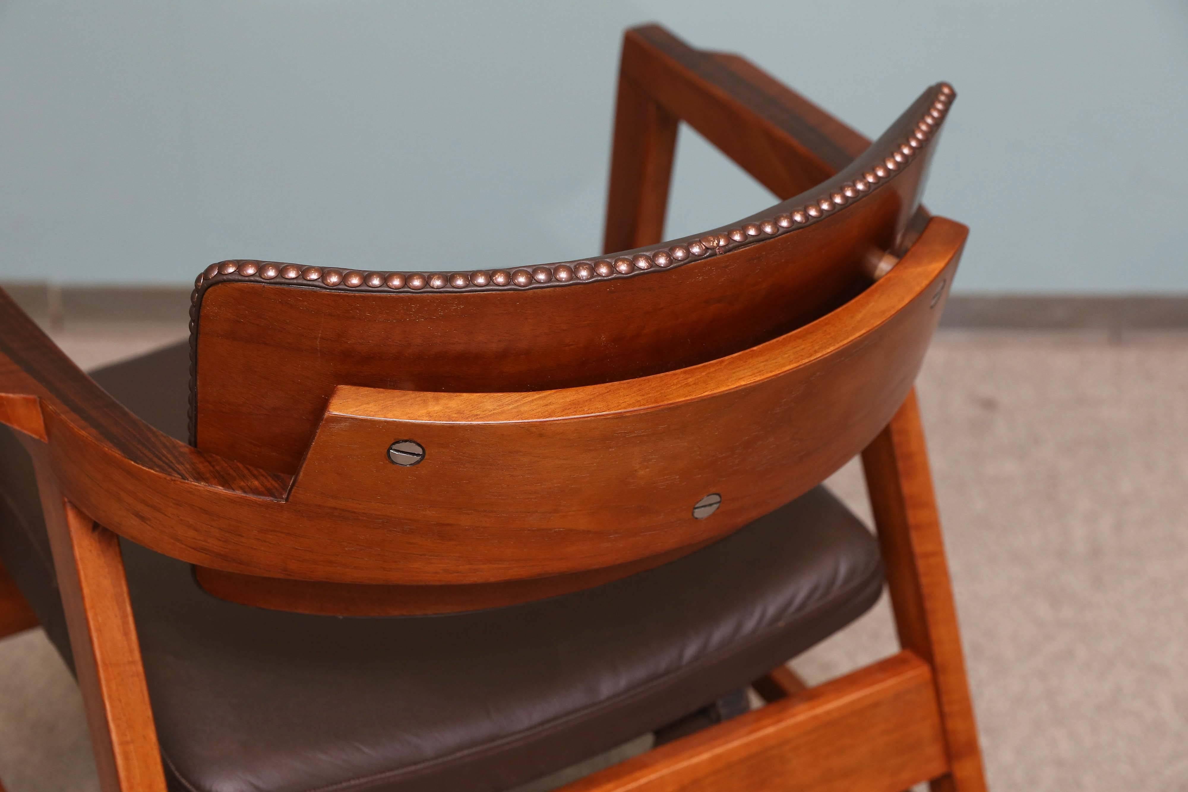 Cowhide  Mid-Century American Armchair in Walnut