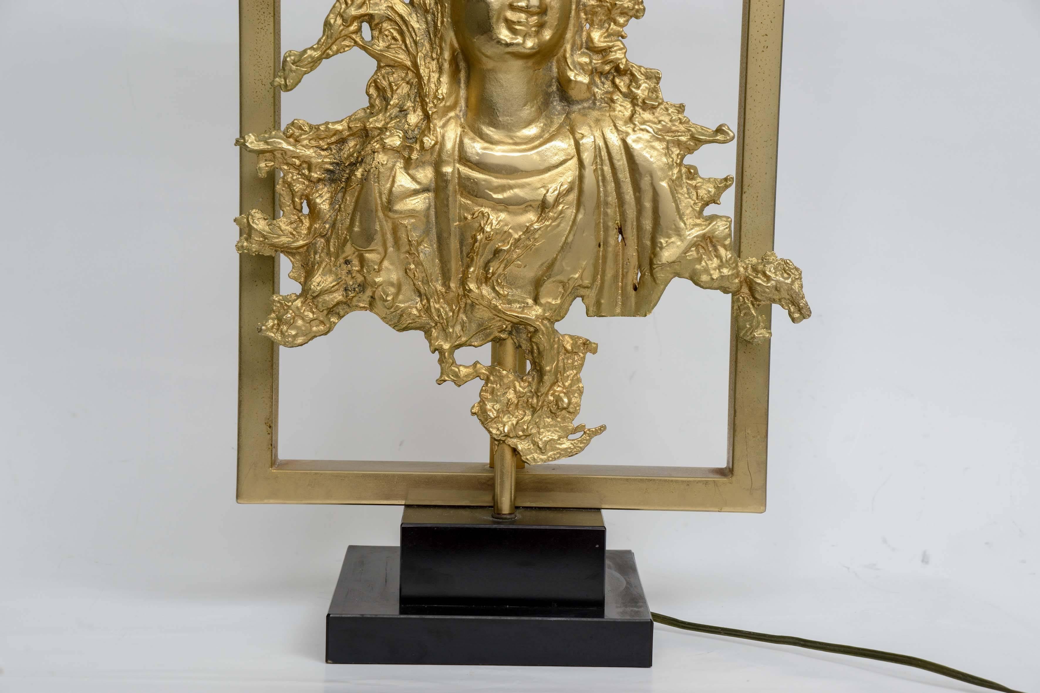 Rare Table Lamp with a Buddha Bronze Figure, Maison Guerin, Paris, circa 1970 For Sale 2