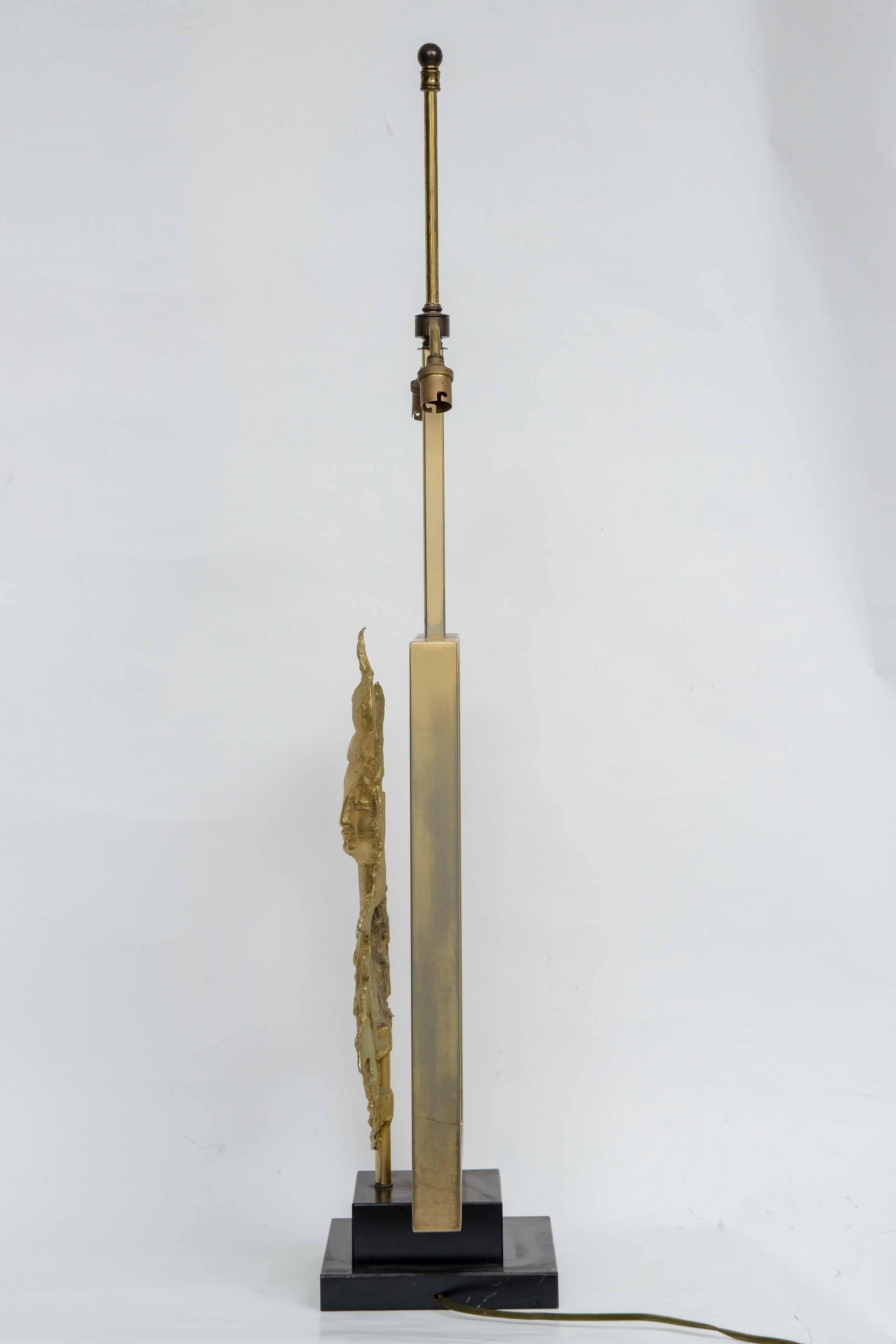 Late 20th Century Rare Table Lamp with a Buddha Bronze Figure, Maison Guerin, Paris, circa 1970 For Sale