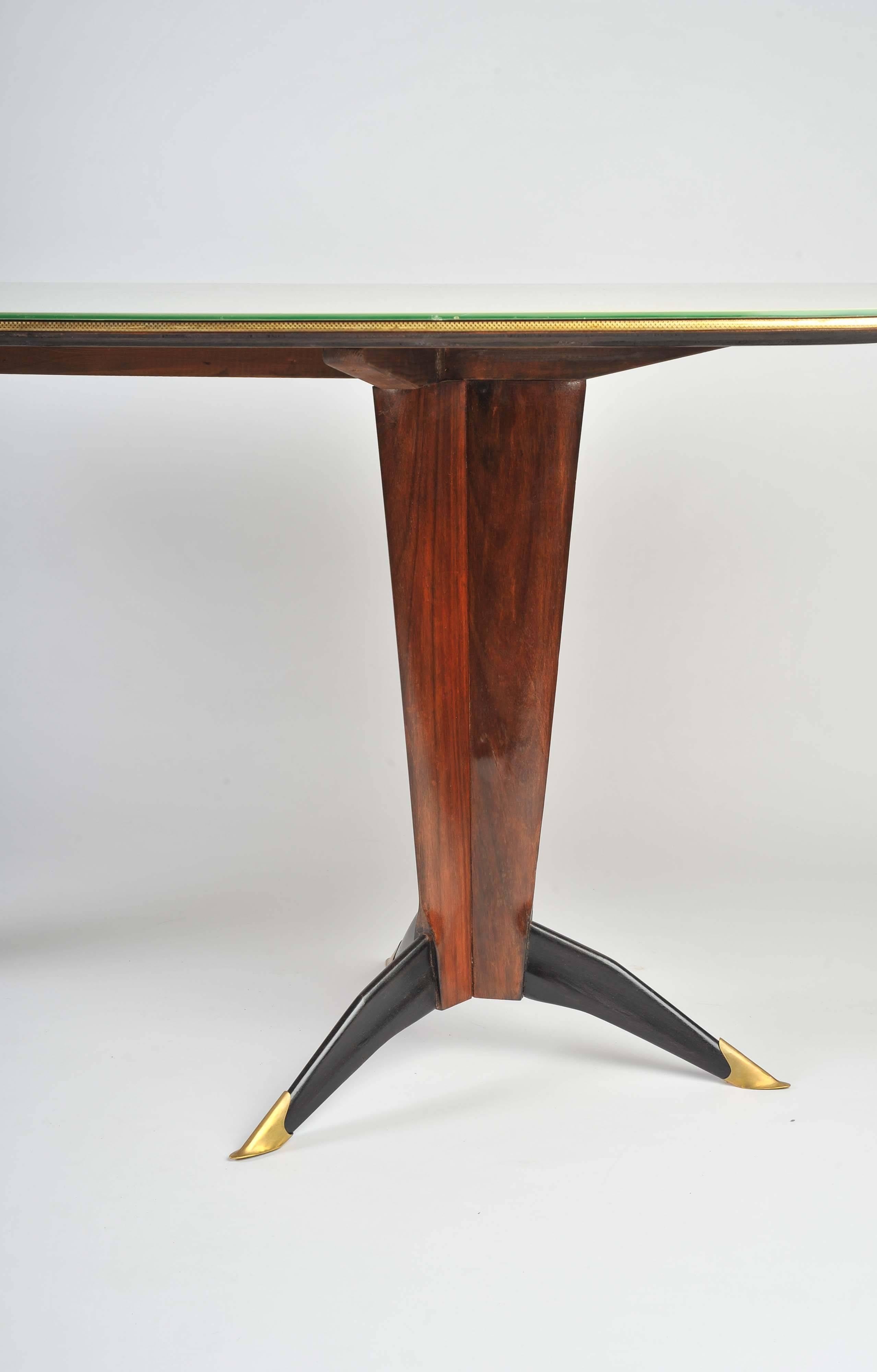 Italian 1940s brass feet and glass top dining table 