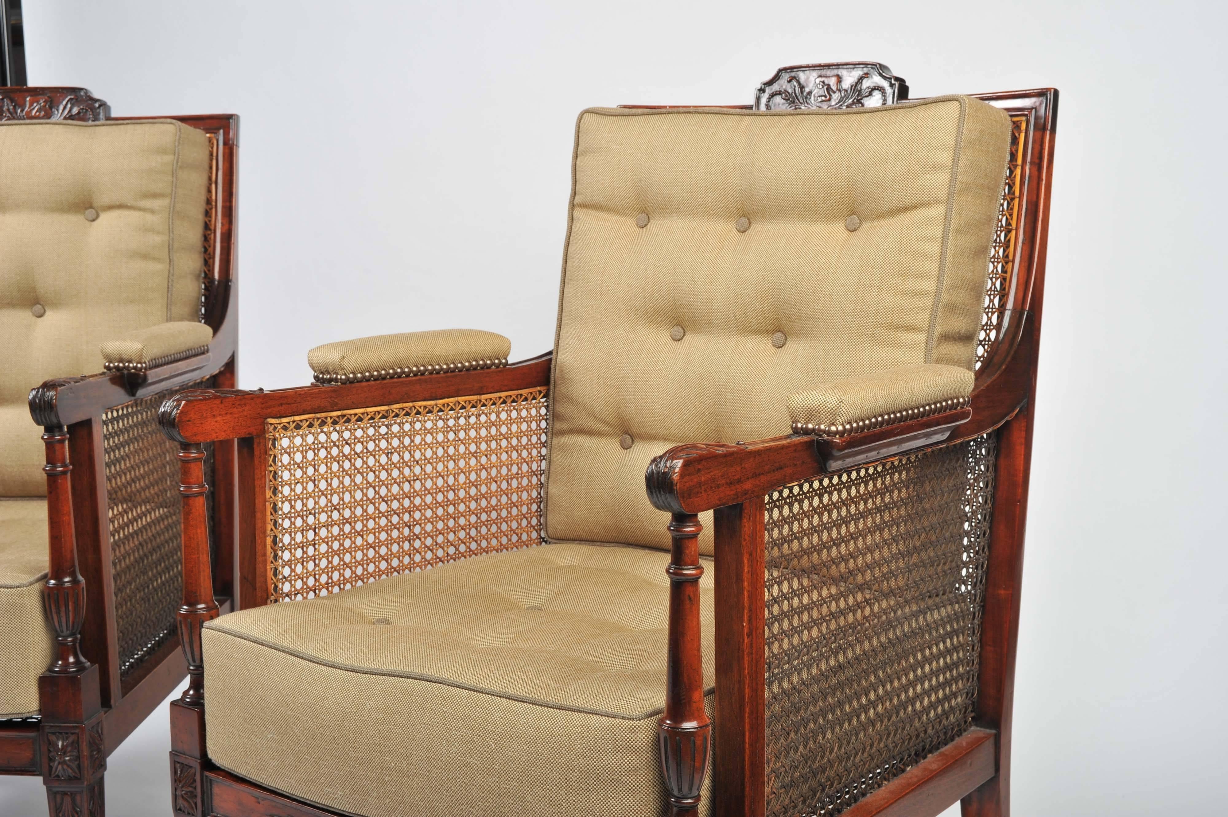 Revival Pair of 19th Century Mahogany Caned Library Chairs