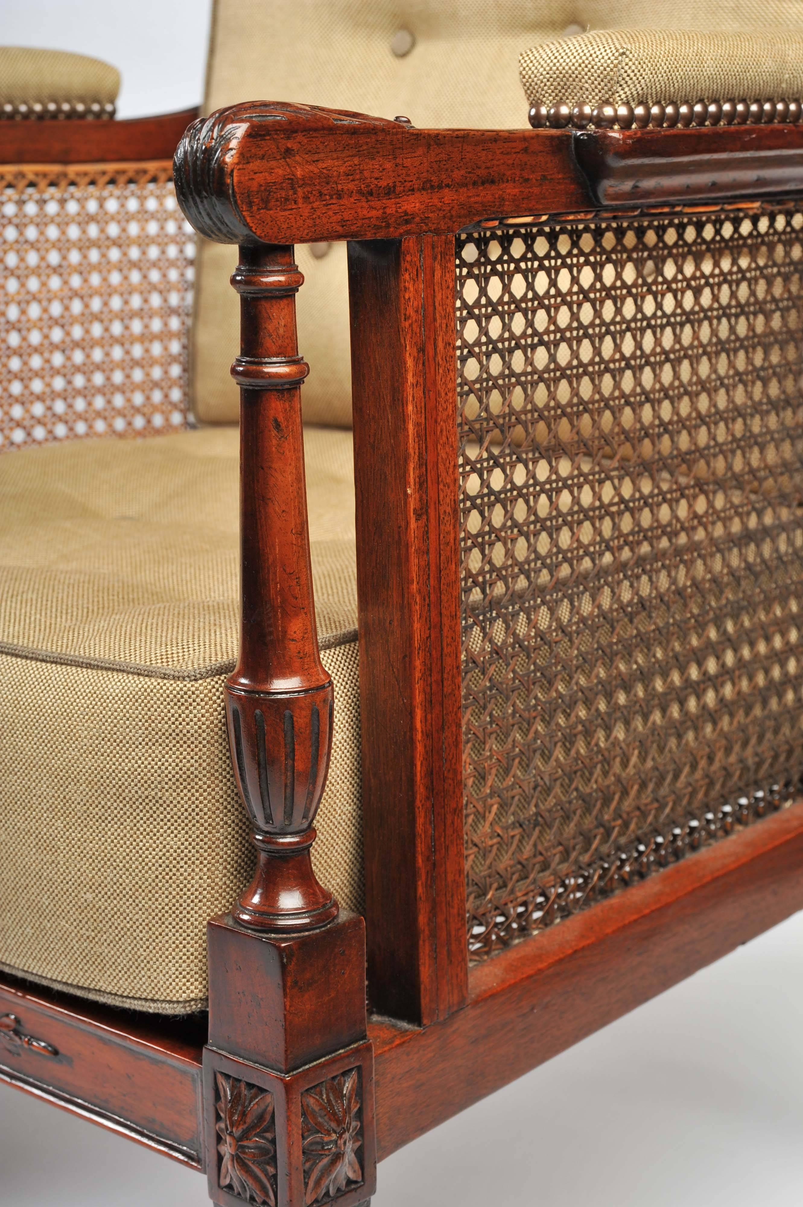English Pair of 19th Century Mahogany Caned Library Chairs