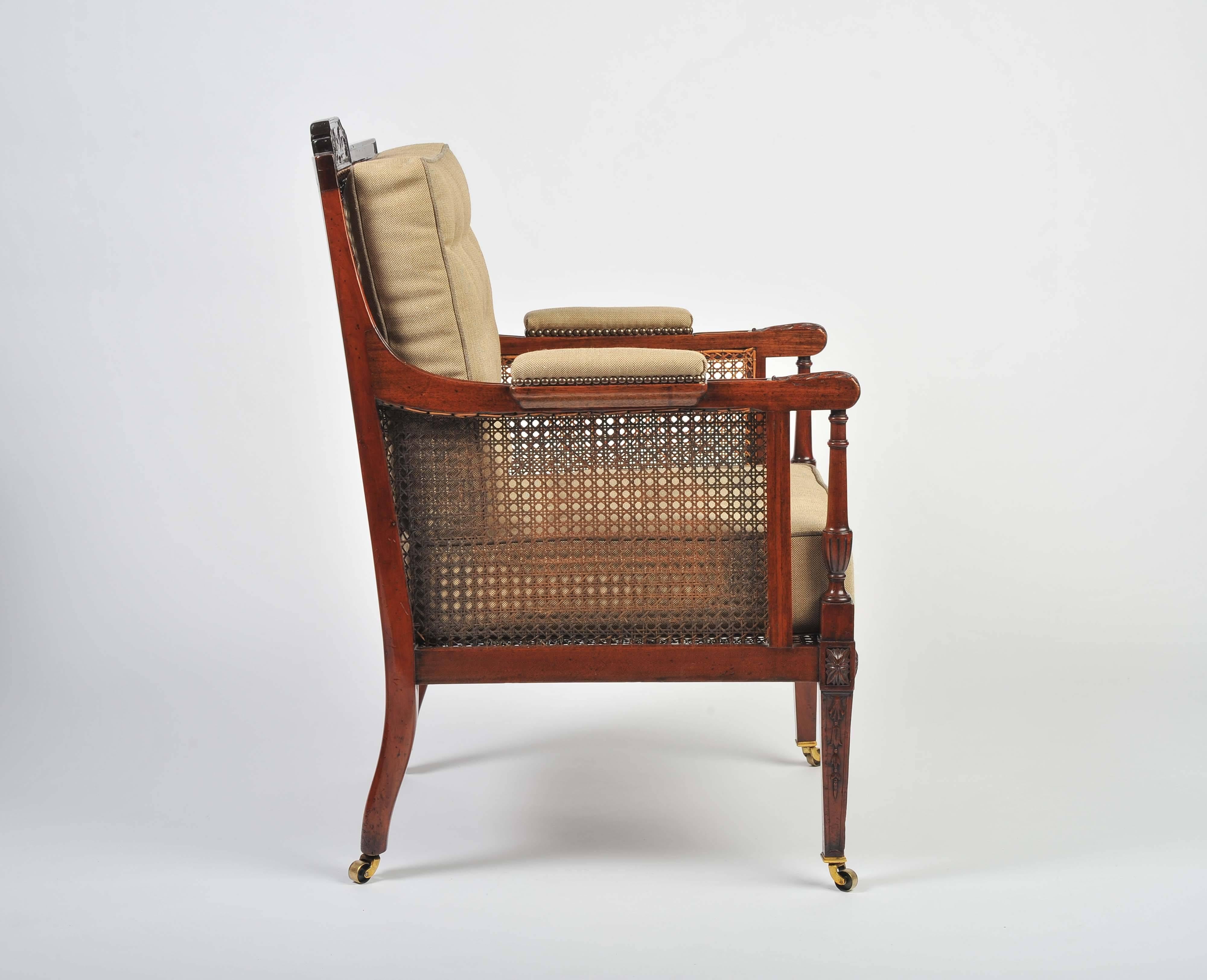 Upholstery Pair of 19th Century Mahogany Caned Library Chairs