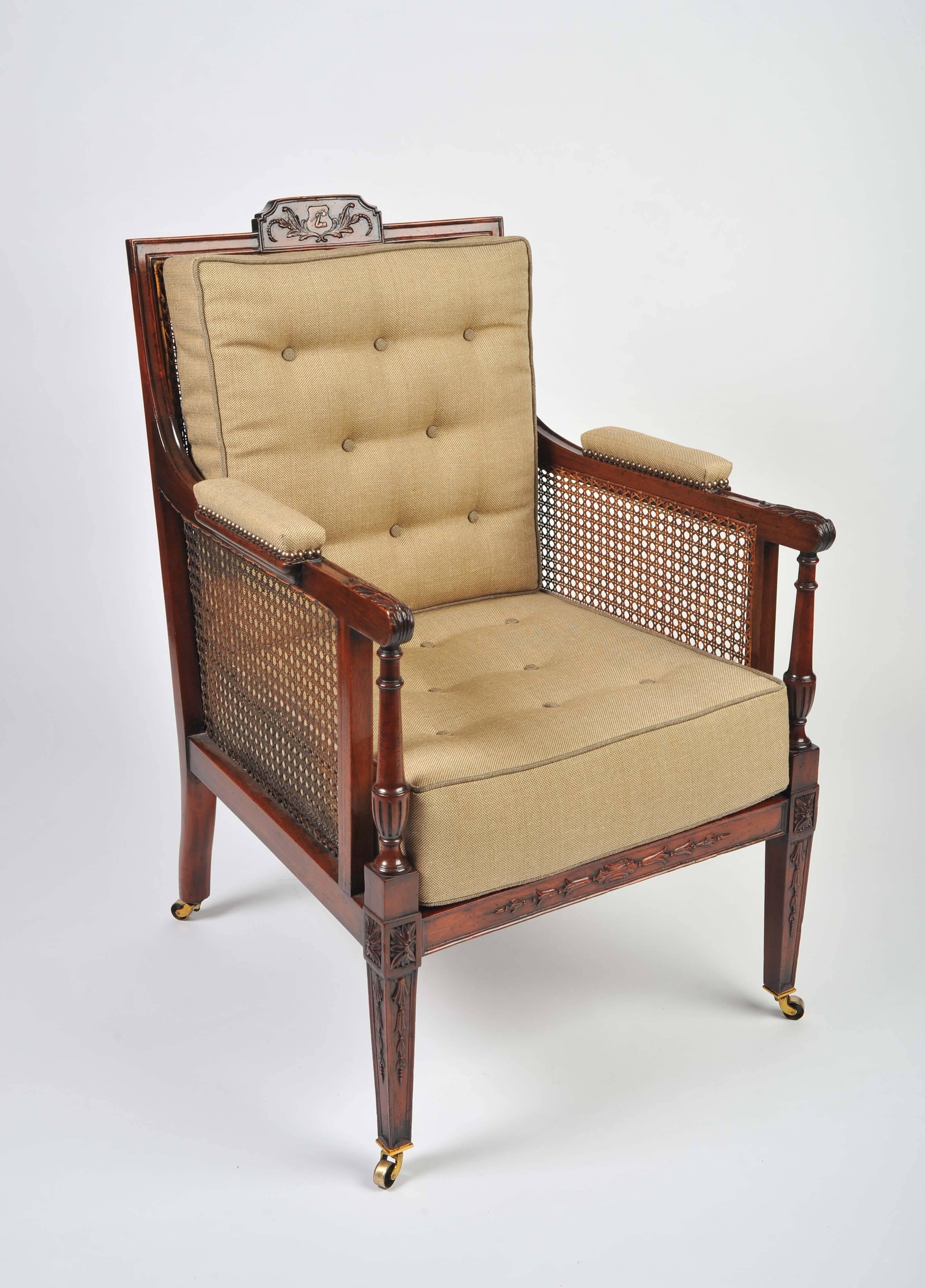 Pair of 19th Century Mahogany Caned Library Chairs 2