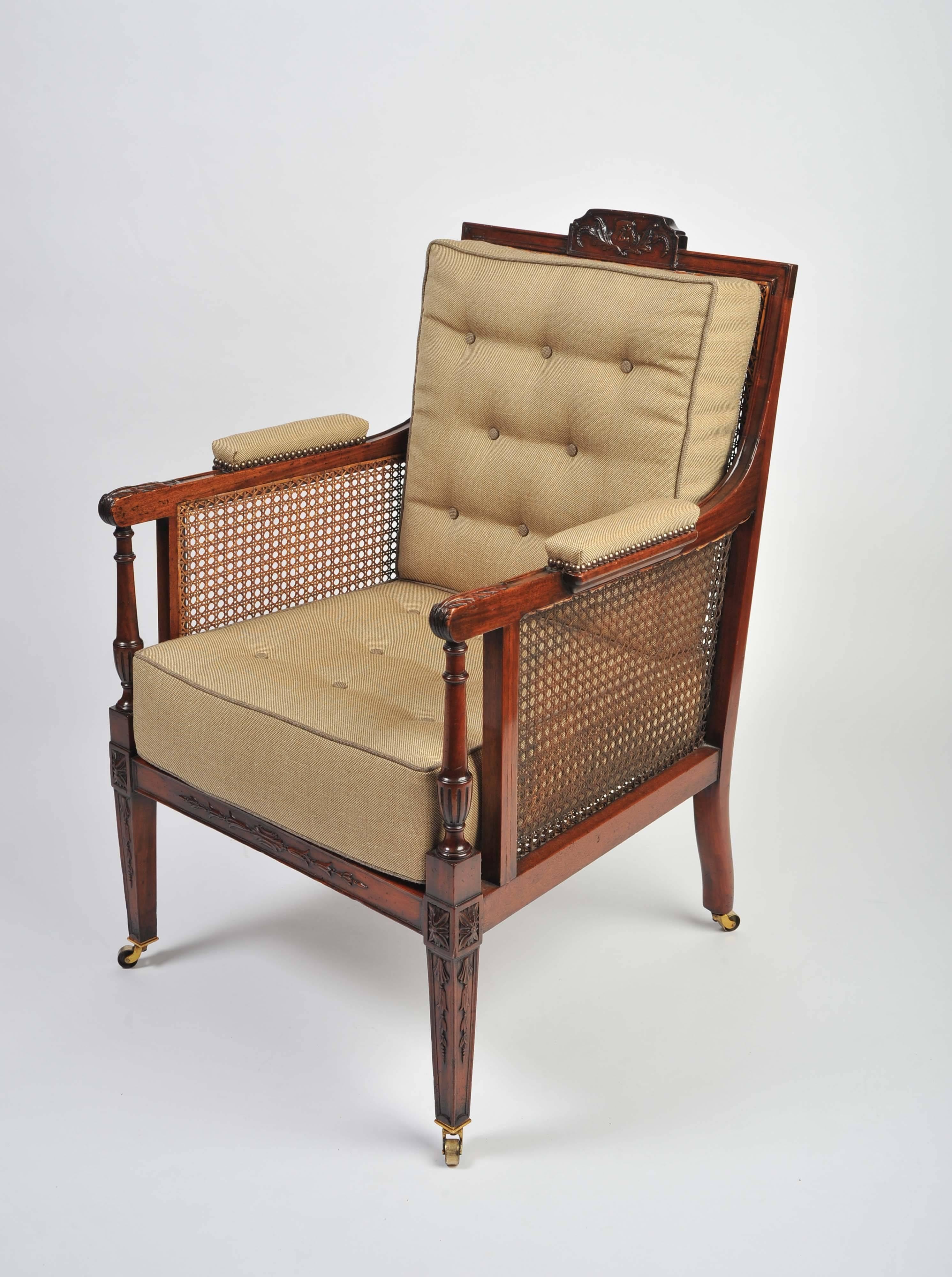 Pair of 19th Century Mahogany Caned Library Chairs 3