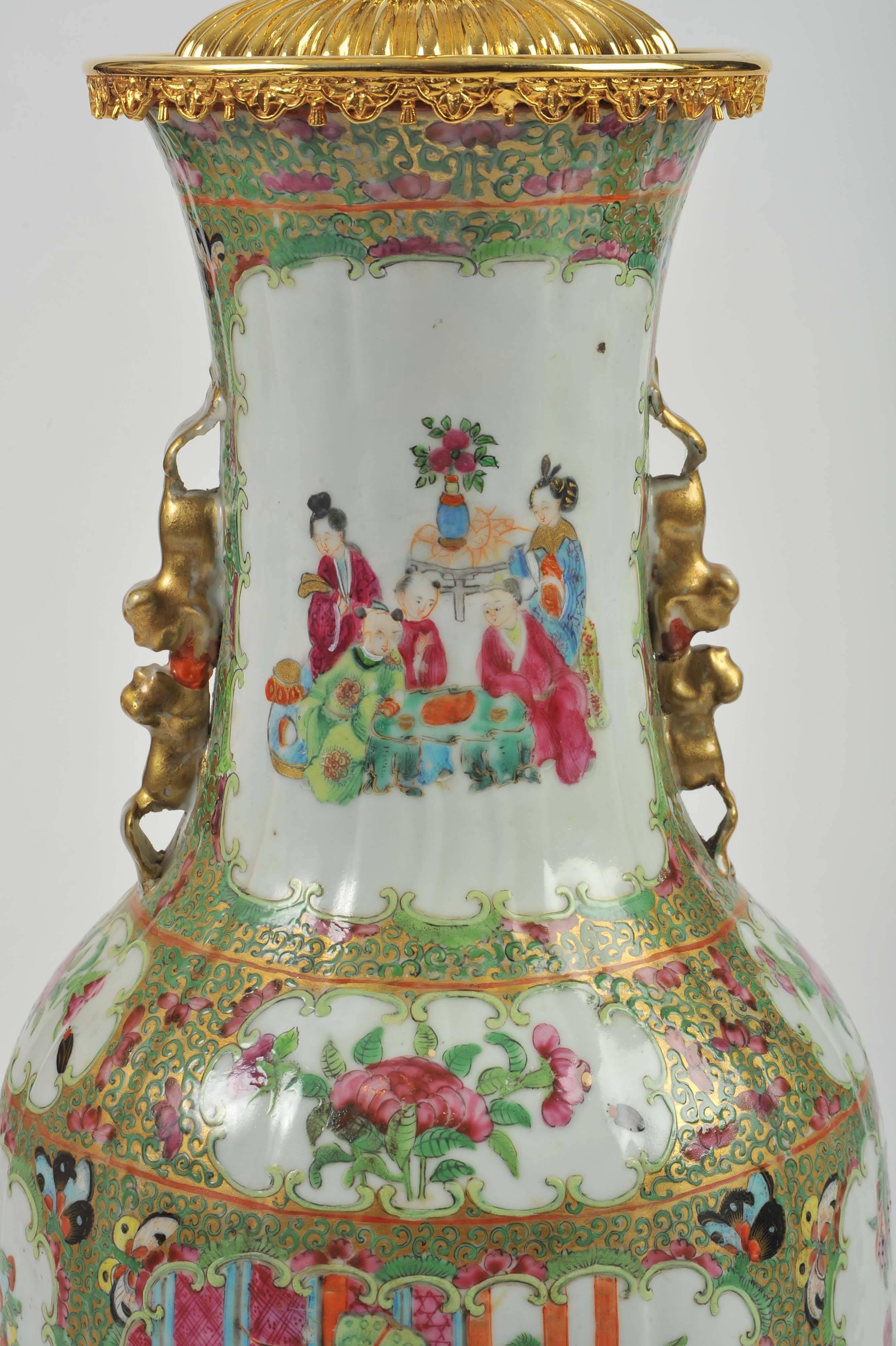 Pair of Late 19th Century Ormolu-Mounted Chinese Canton Vases In Excellent Condition In London, GB