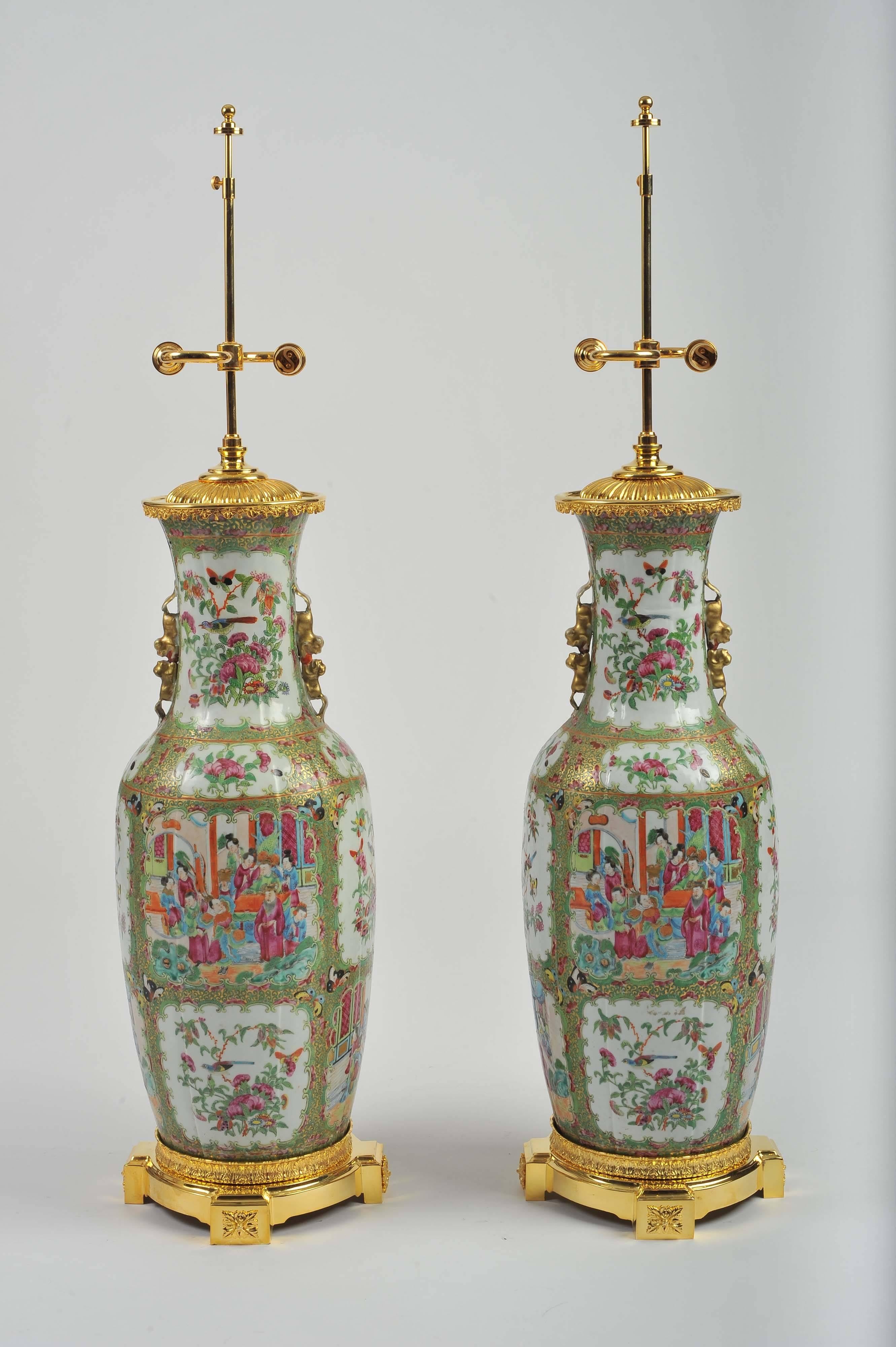 Ceramic Pair of Late 19th Century Ormolu-Mounted Chinese Canton Vases