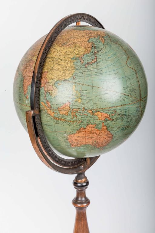 American Early 20th Century Terrestrial Globe on Turned Walnut Stand