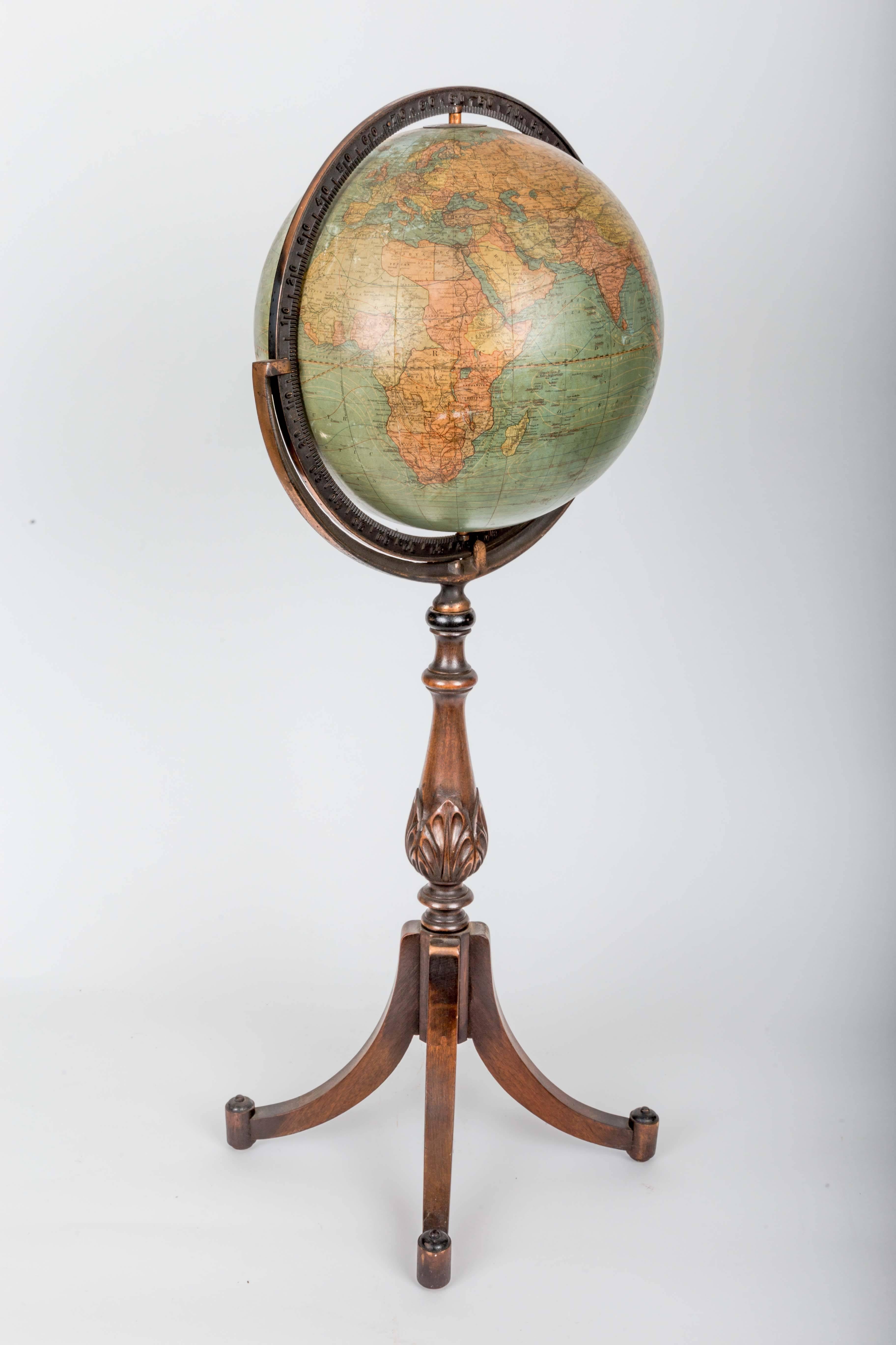 Early 20th Century Terrestrial Globe on Turned Walnut Stand 1
