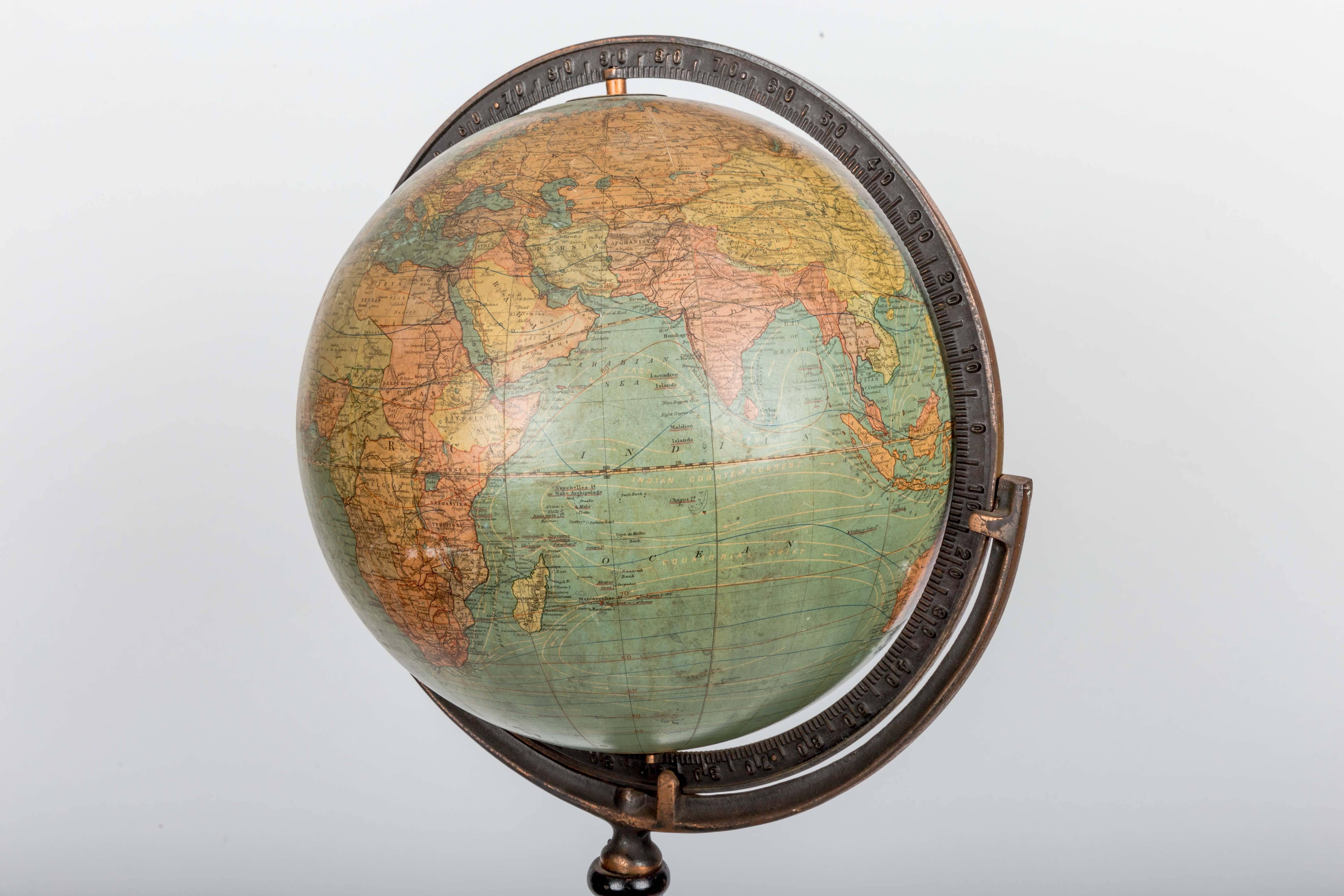 Early 20th Century Terrestrial Globe on Turned Walnut Stand 2