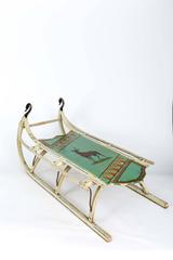 19th-Century Wooden Sled with Original Paint and Iron Swan Runners