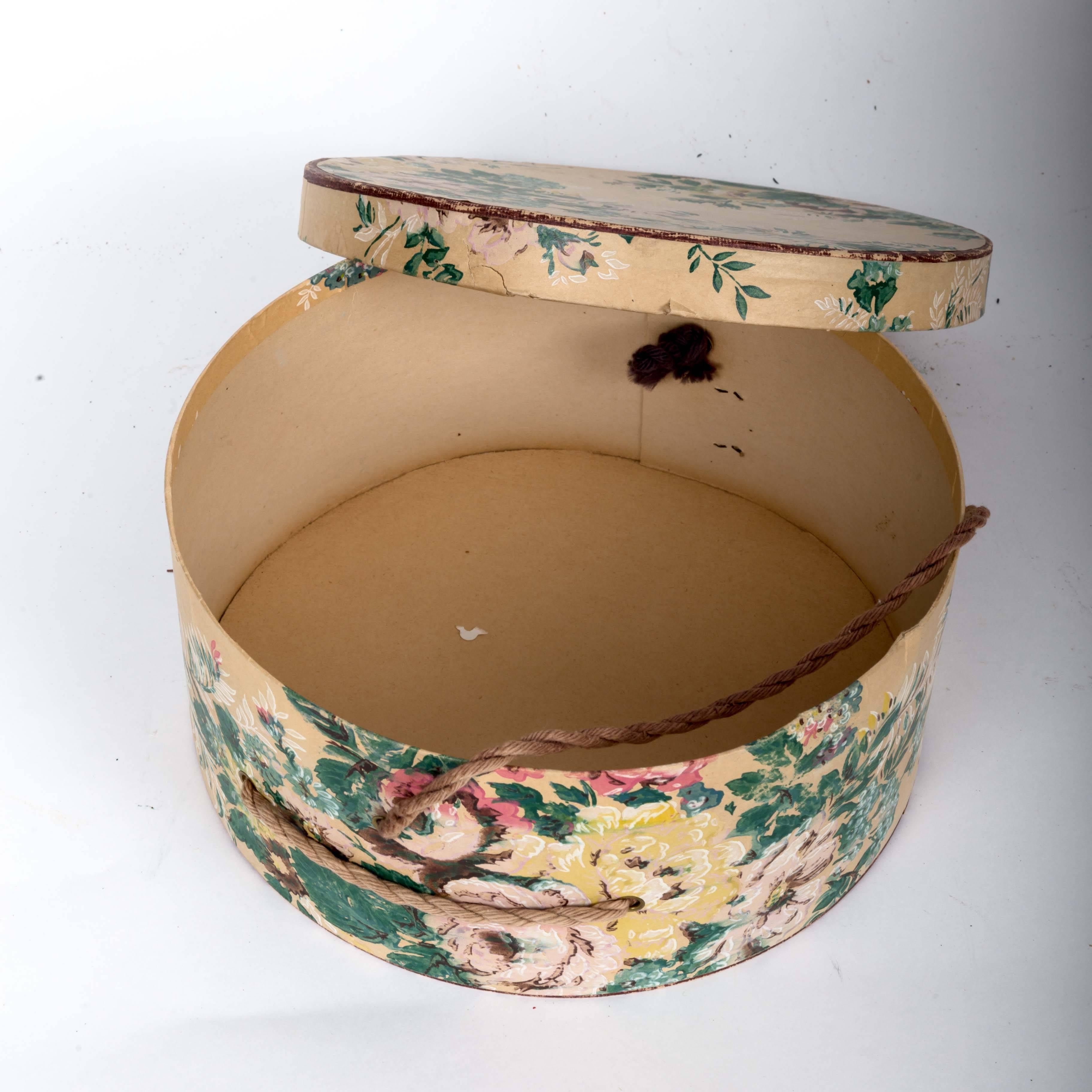 American Antique Wallpaper Covered Band Boxes For Sale
