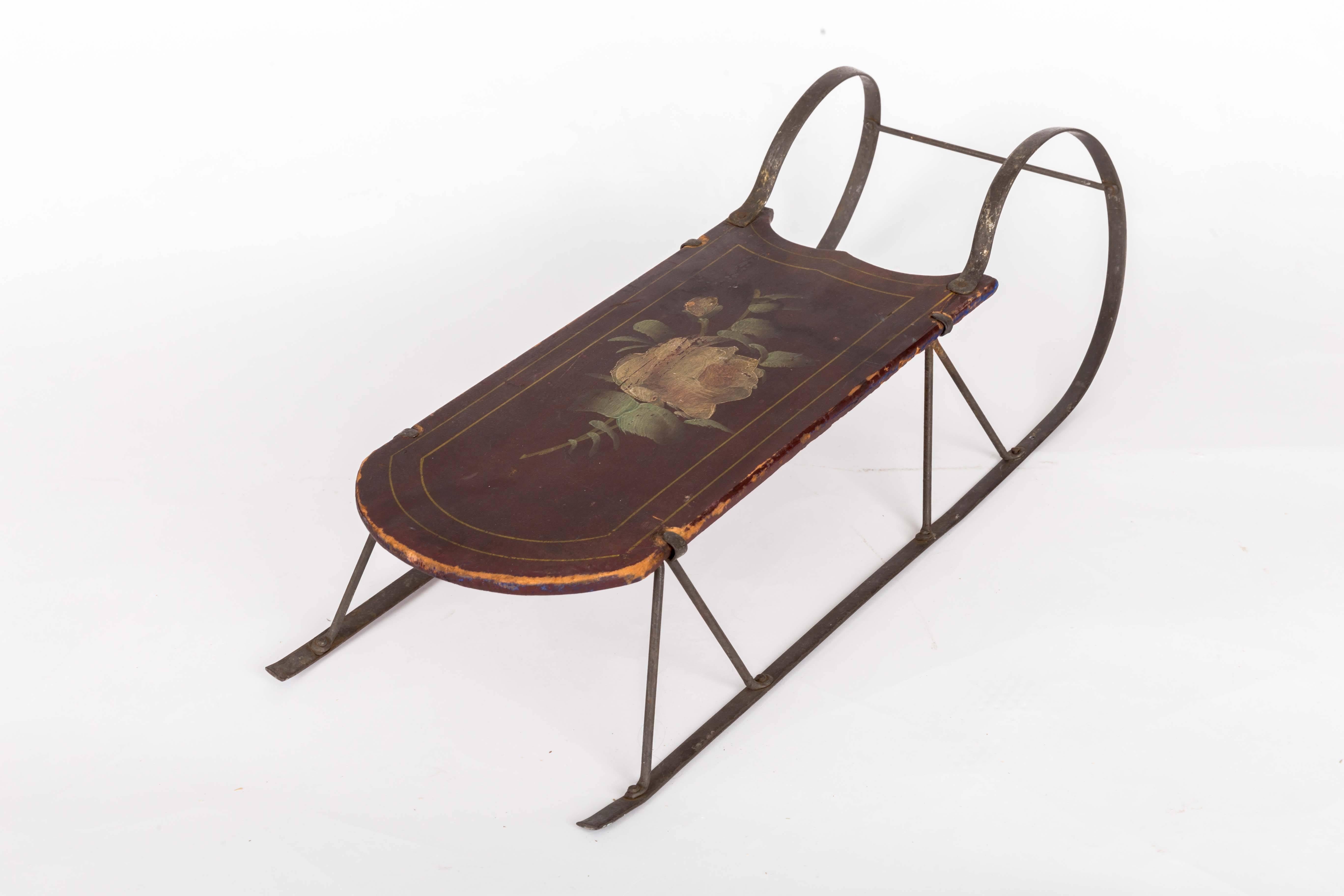 19th-century petite child's sled with bent iron 